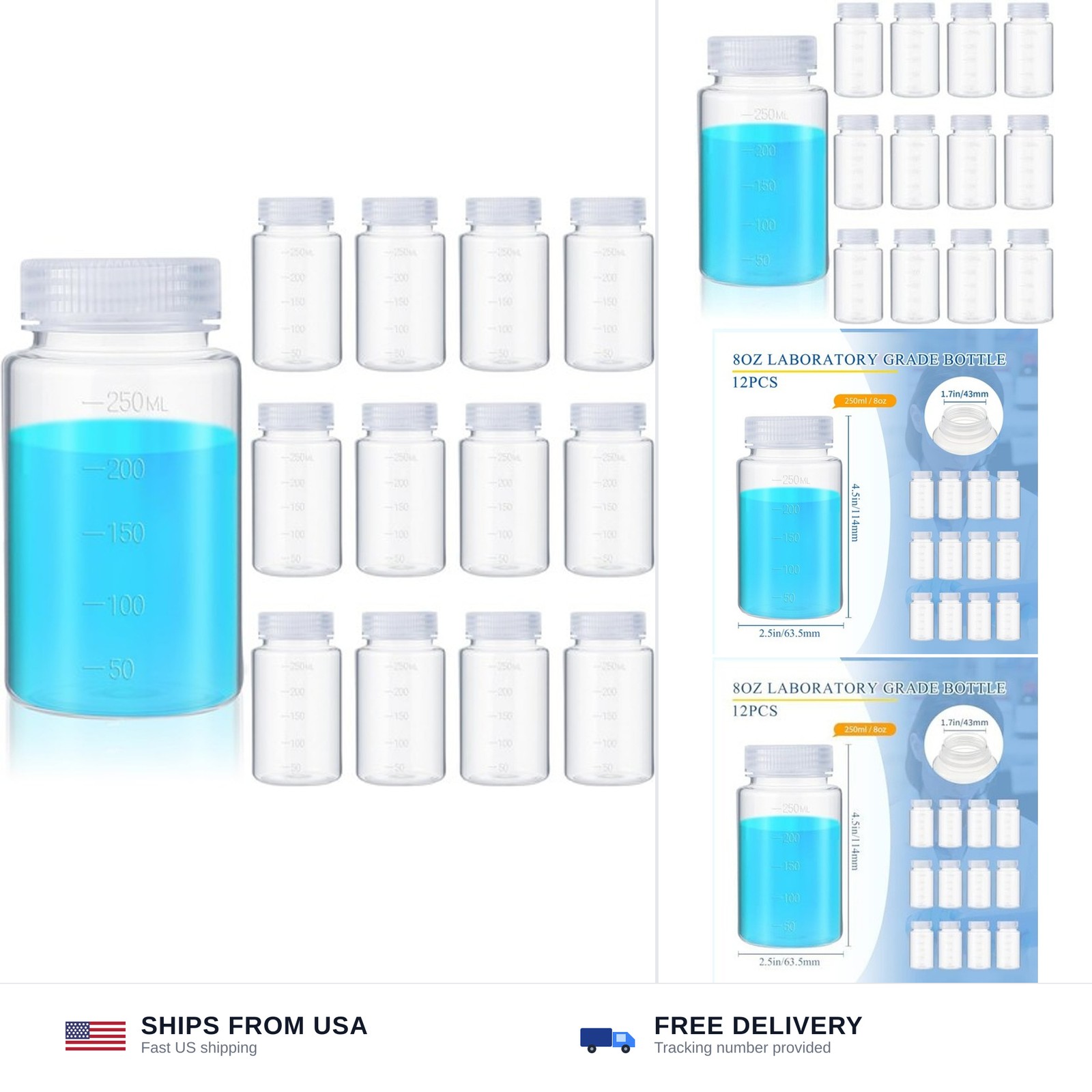 Tatuo 12 Pcs 8oz 250 ml Plastic Sample Bottles with Screw Cap, Liquid Contain…