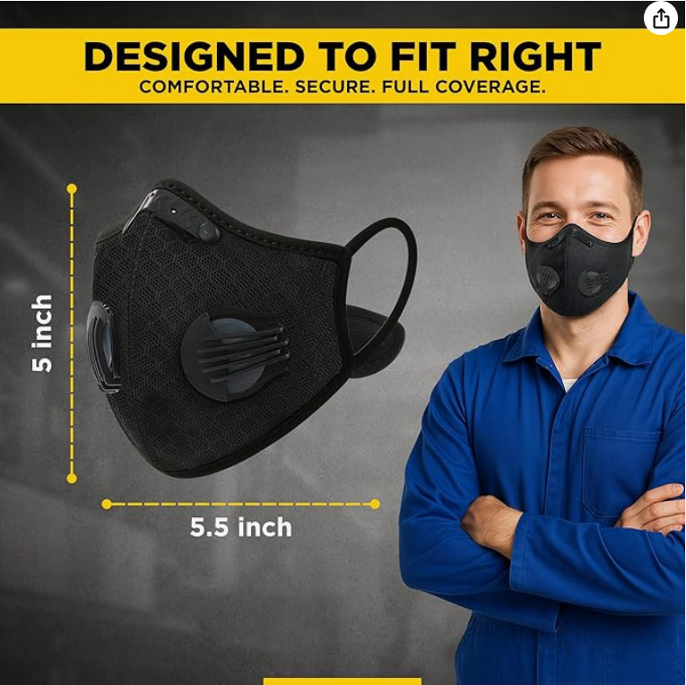 Washable Reusable Facepiece Half Face Shield Respirator Dust Mask With Filters