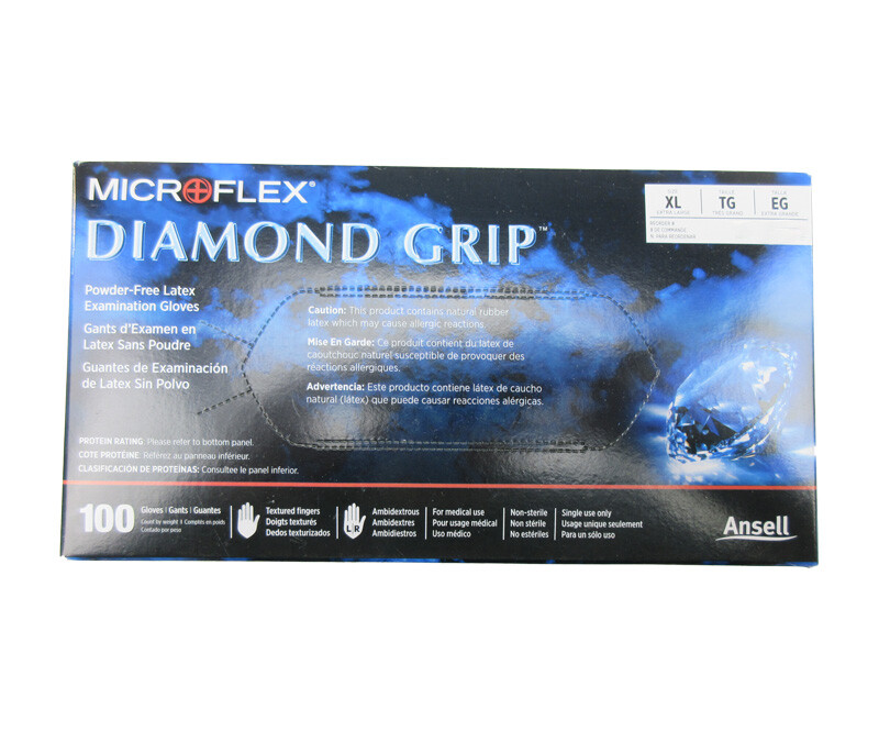 *100-Gloves* MicroFlex Diamond Grip PF Latex Examination X-Large MF-300-XL