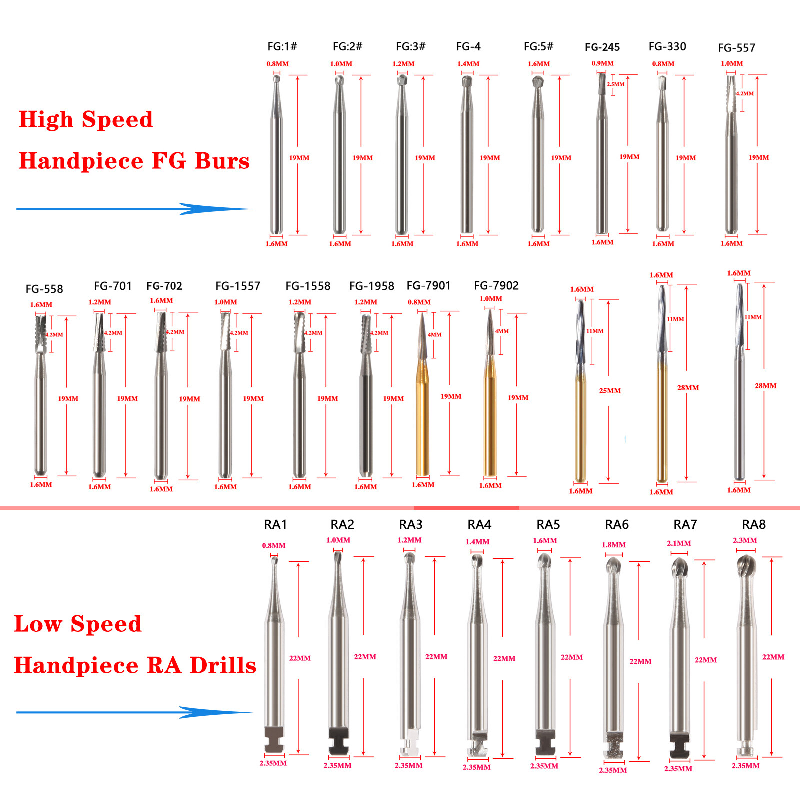 Dental Carbide Burs Drill FG/RA fit High/Low Speed Handpiece Tungsten steel OR