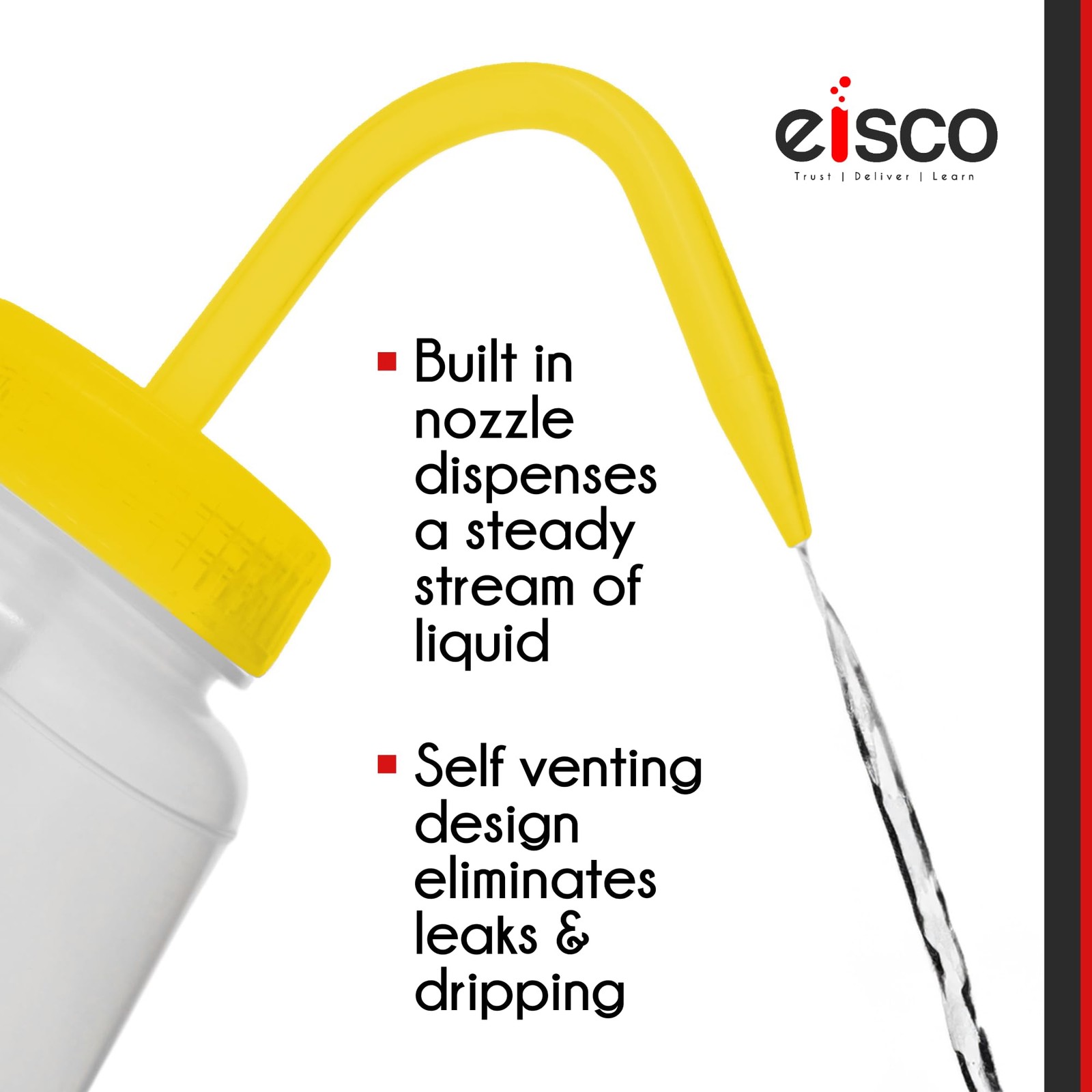 EISCO 6PK Wash Bottle for Isopropanol, 1000ml – Labeled with Color Coded Chemica