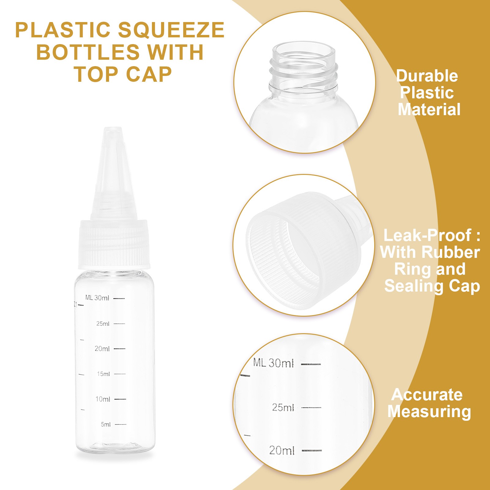 30ml/1OZ Squeeze Bottles with Top Cap, 8 Pcs Dispensing Bottle, Transparent