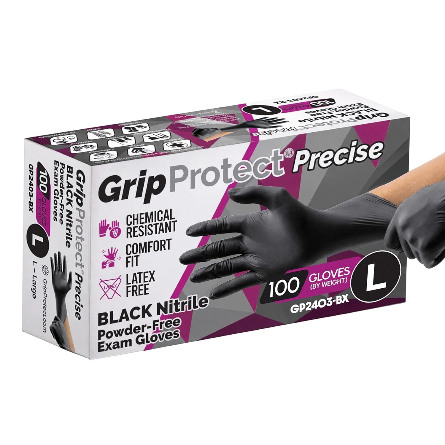 Precise Black Nitrile Gloves 4 Mil – Chemical Resistant Nitrile Gloves with T…