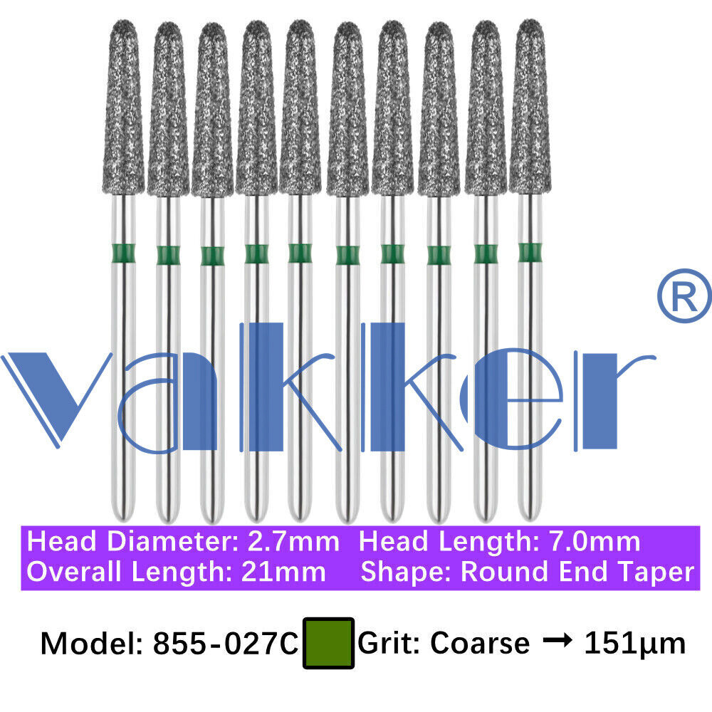 Vakker 10pc Dental Diamond Burs Round Long Round End Taper Diamond Bur