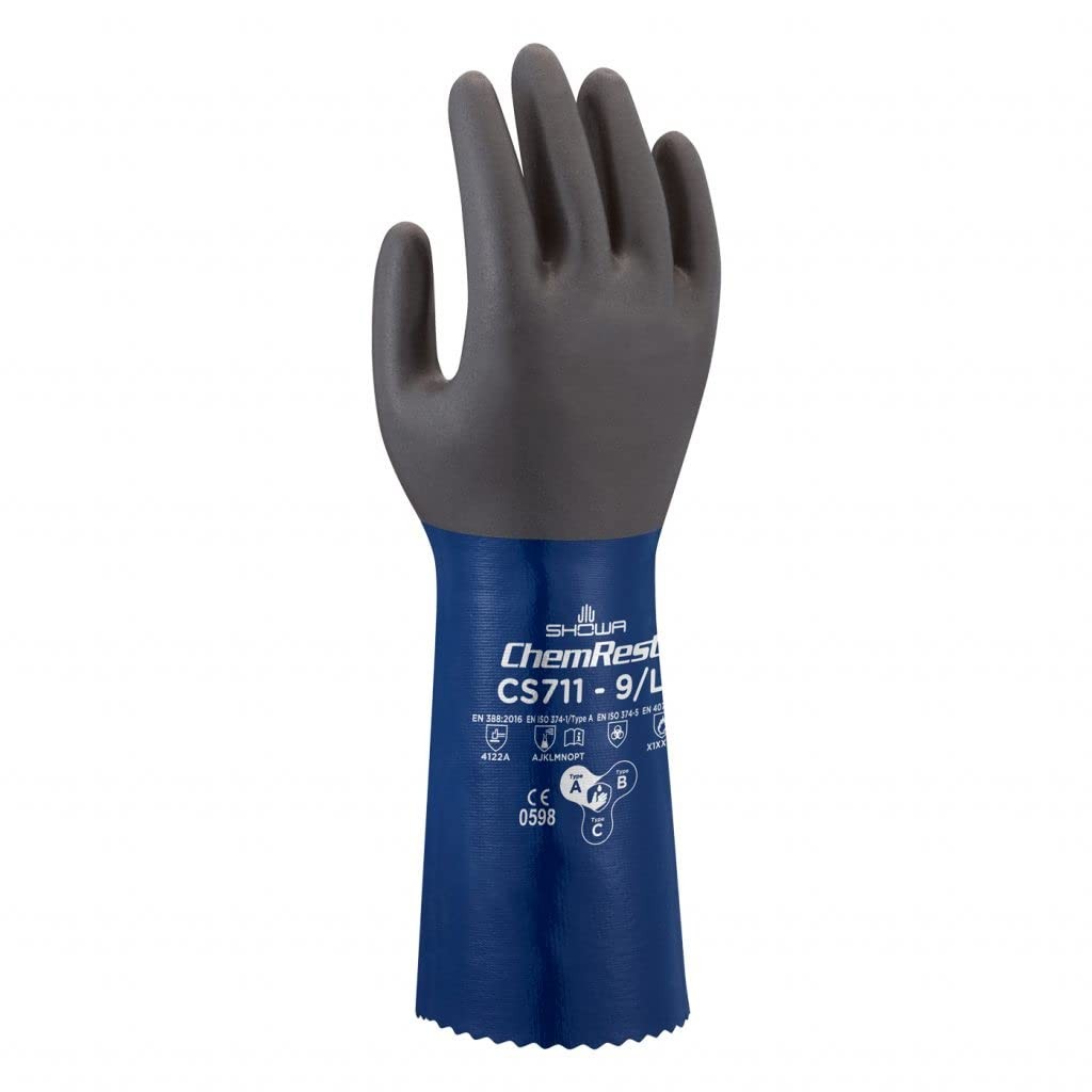 Showa Cs711 Foamed Nitrile Chemical Resistant Safety Glove Poly Liner 14 Length
