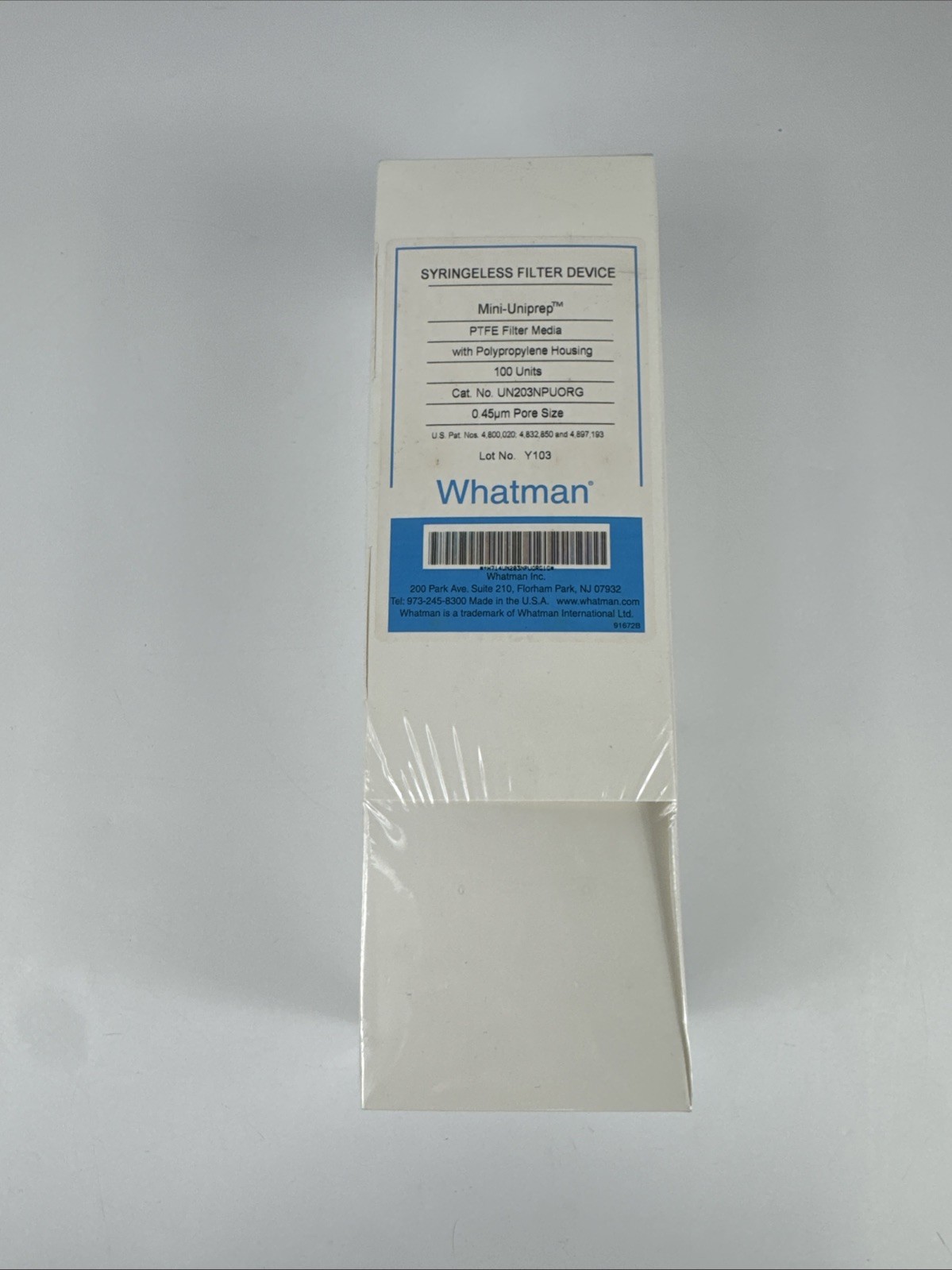 Whatman UN203NPUORG Syringeless 0.45 µm PTFE filters Pack of 100 Brand New
