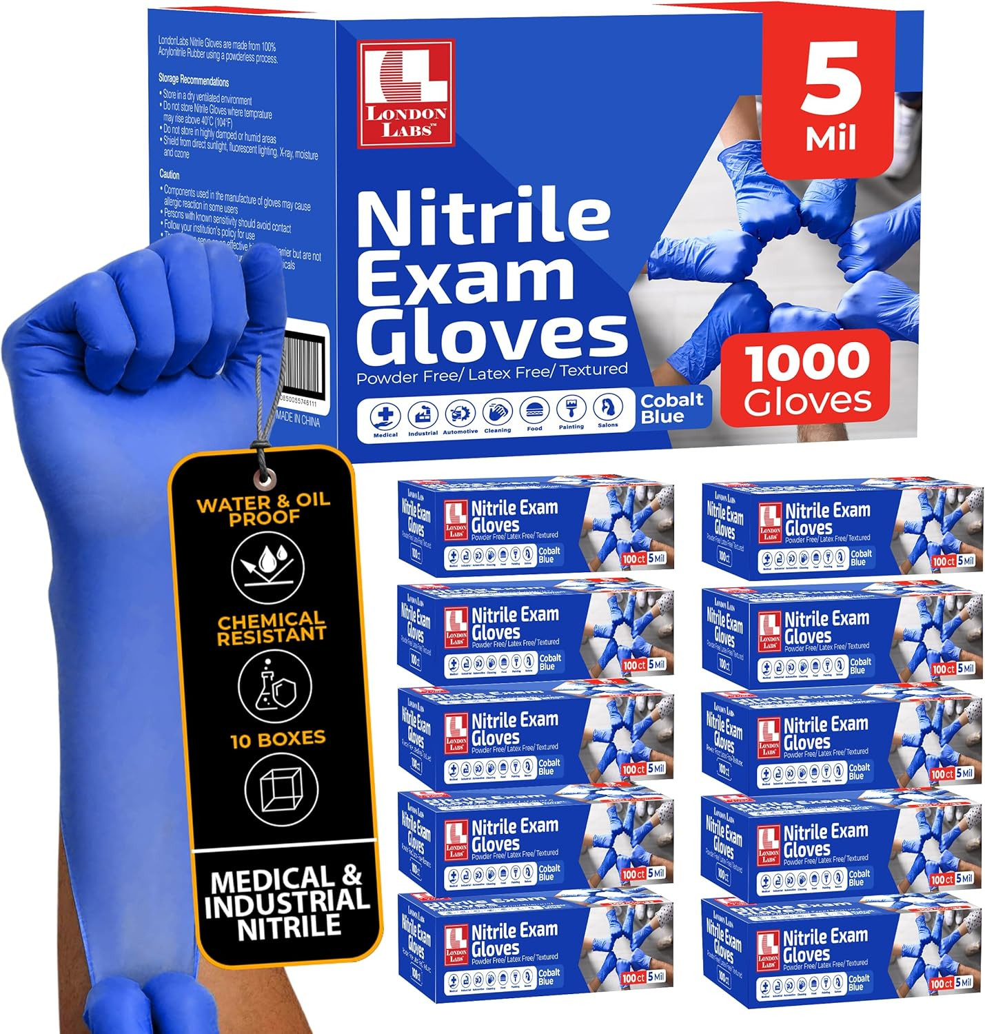 Cobalt Blue 5 Mil Nitrile Exam Gloves Disposable Latex Free | Medical Rubber Glo
