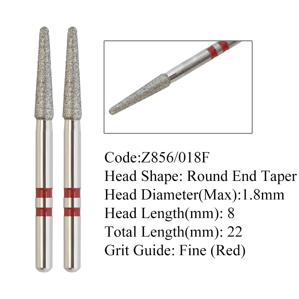 10PCS Diamond Bur Zirconia Cutting Friction Grip Round End Taper Fine Z856/018F