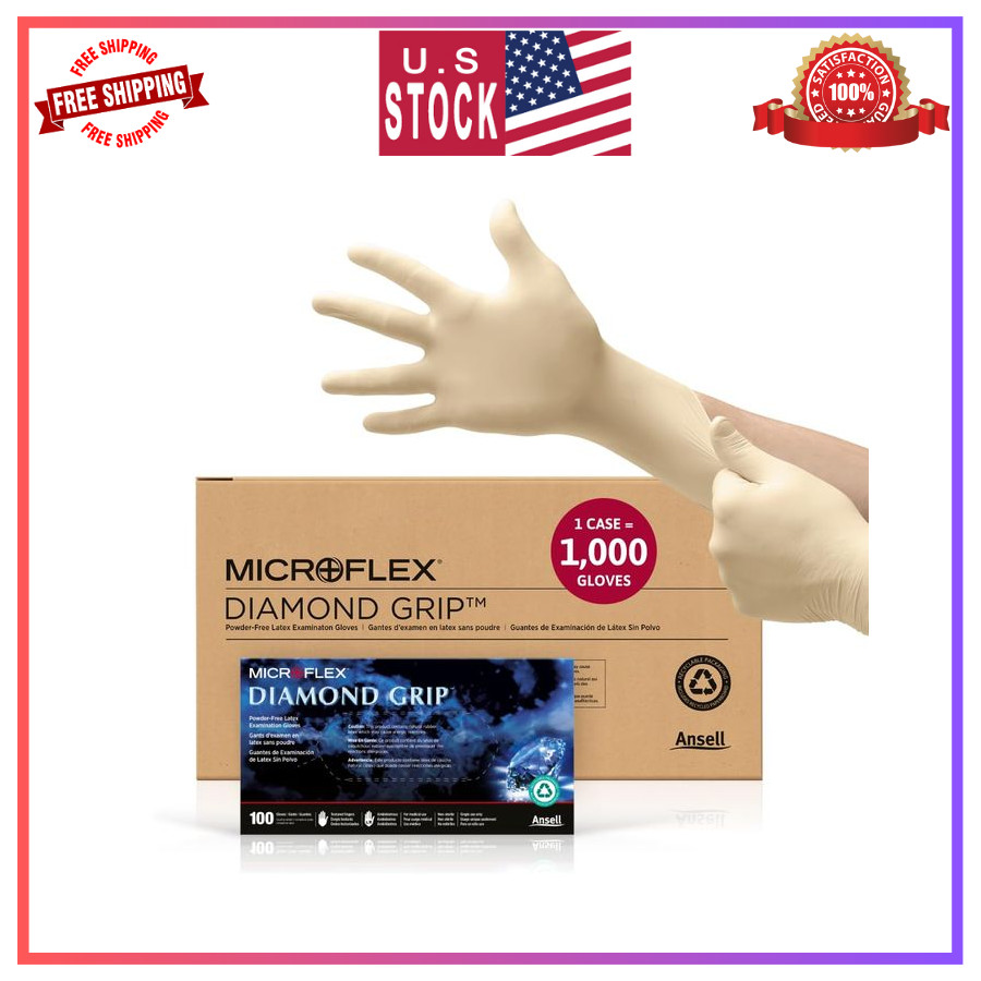 Ansell MICROFLEX Diamond Grip MF-300 Disposable Latex Gloves XL 1000 Count
