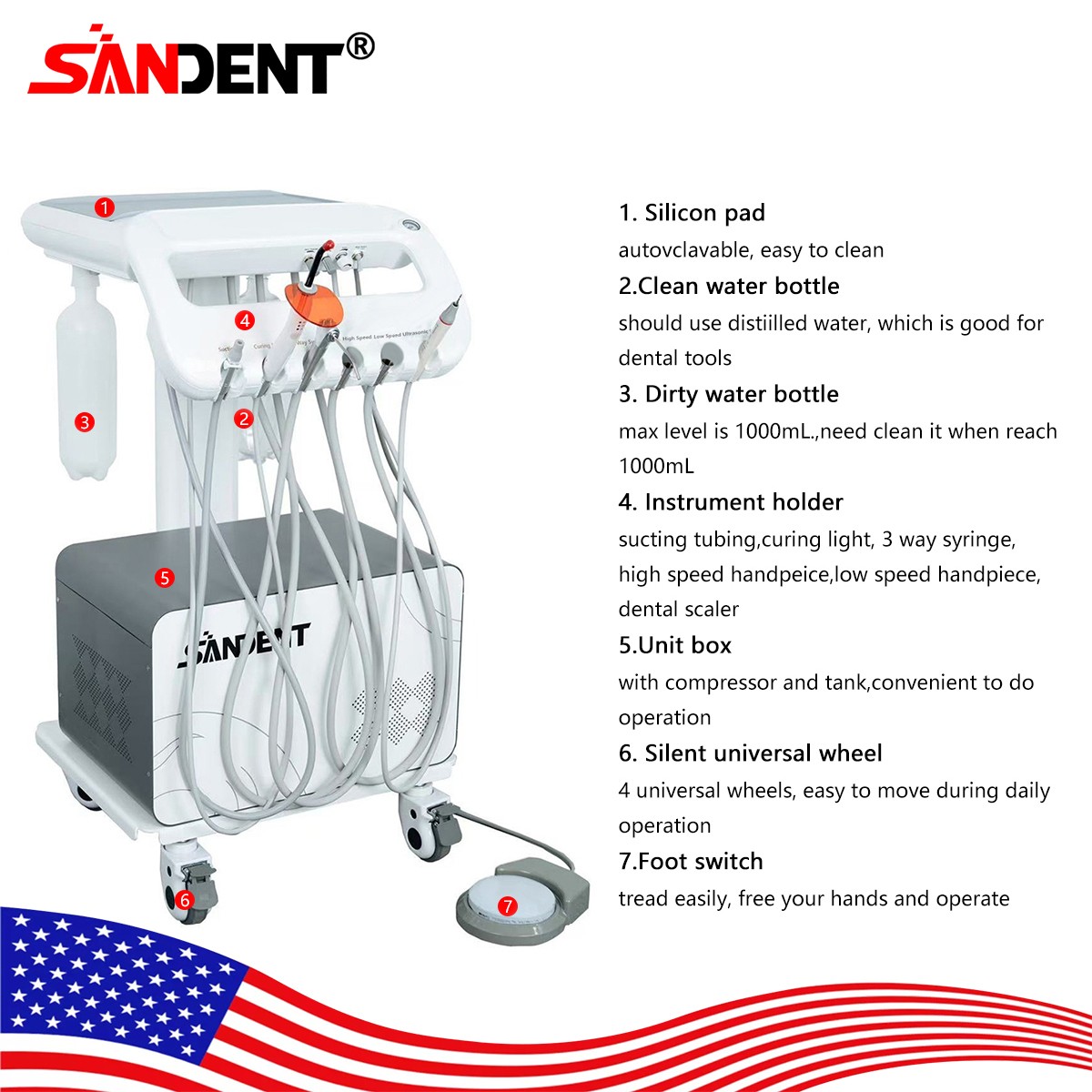 Veterinary Dental Unit with Foot Control Portable for Animal Oral Care &Cleaning