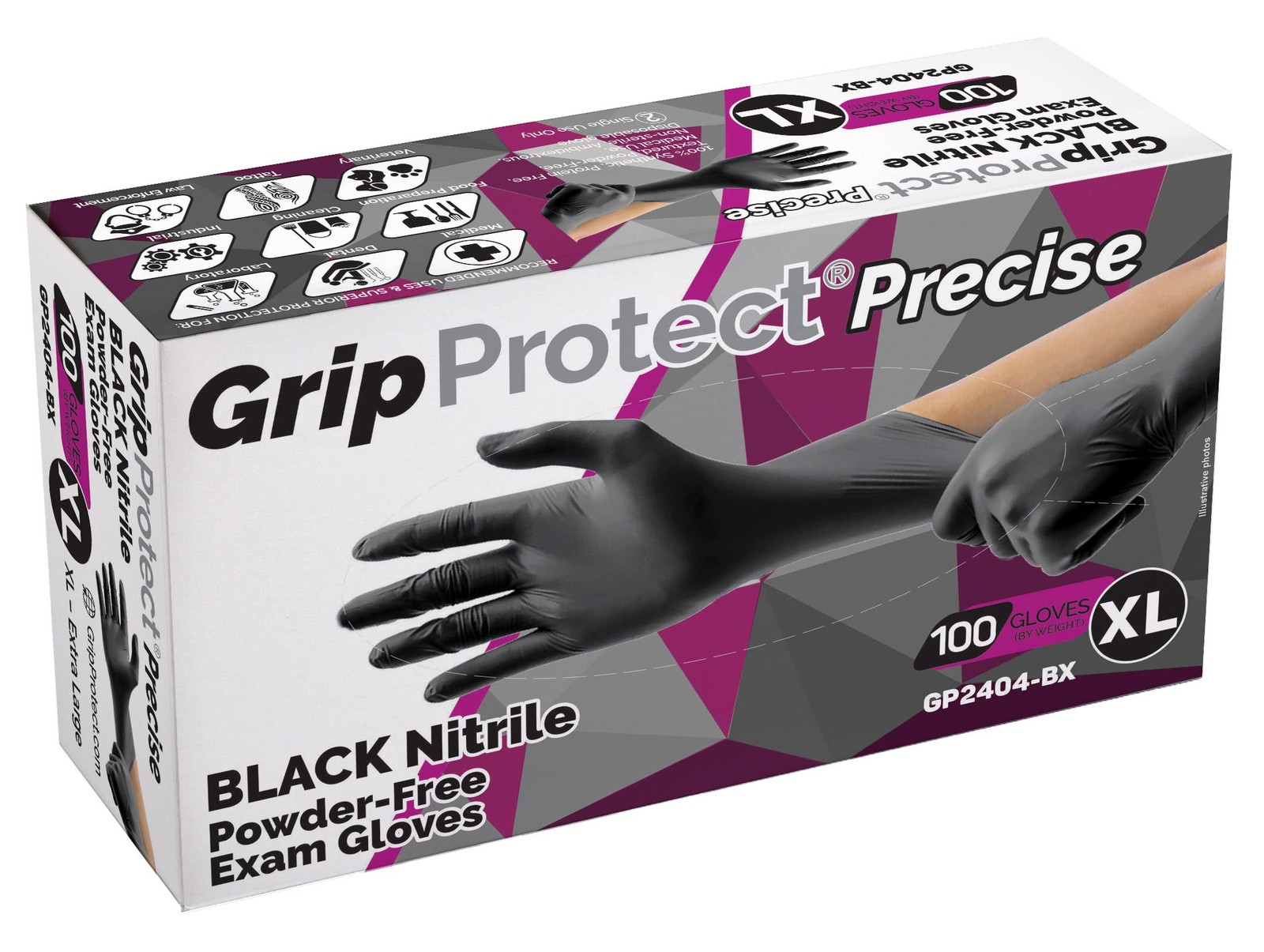 GripProtect® Precise Black Nitrile Gloves, Exam, 4 X-Large (100 Count),