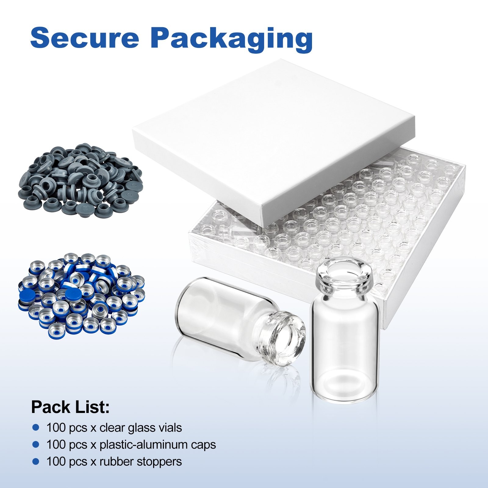 100PCS 3ml Glass Vials Headspace Vials Clear Lab Vials w/ Caps 13mm Crimp Top US