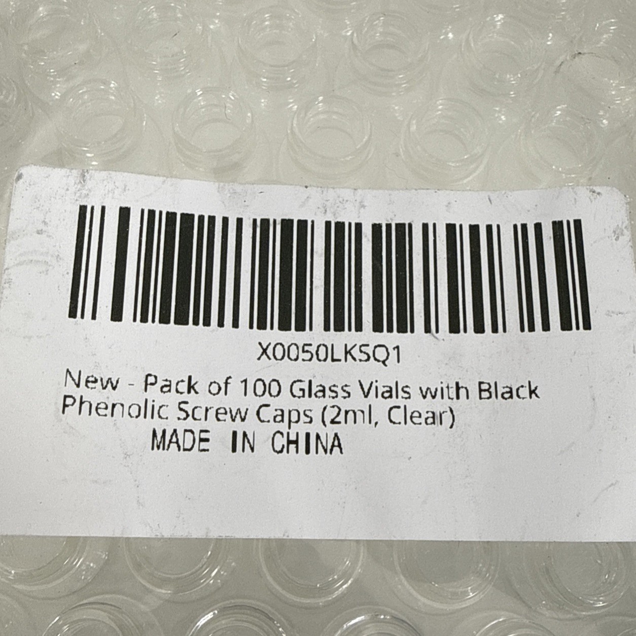 Pack of 100 Glass Vials with Black Phenolic Screw Caps 2ml, Clear