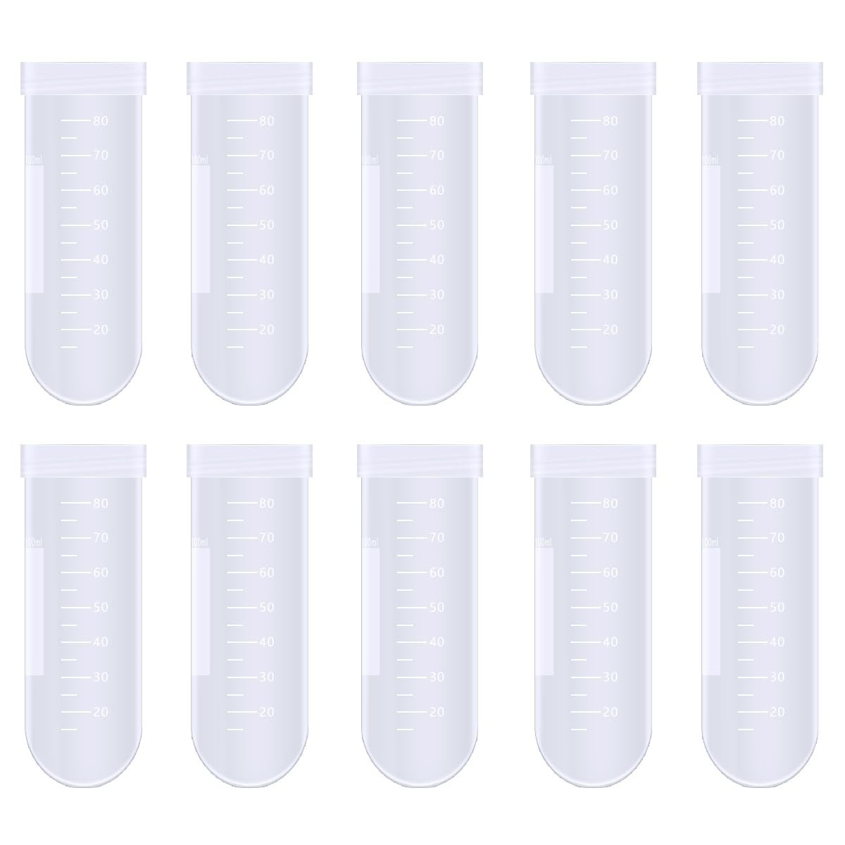 100ml Conical Centrifuge Test Tubes with Caps – Round Bottom, Graduated, 10pcs