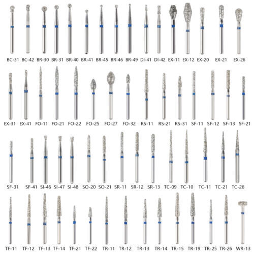 50 Pcs Dental Diamond FG High Speed Burs 1.6mm Polishing Smoothing Friction Grip