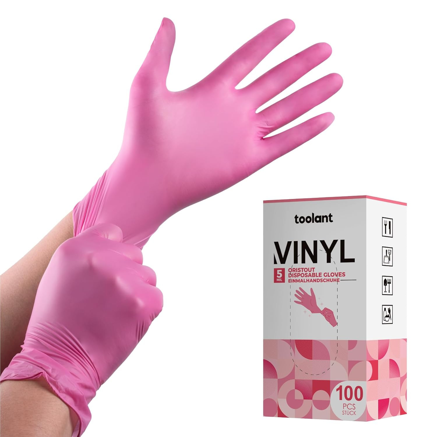Disposable Gloves for Women, Pink Vinyl Gloves Disposable Latex Free for Cooking