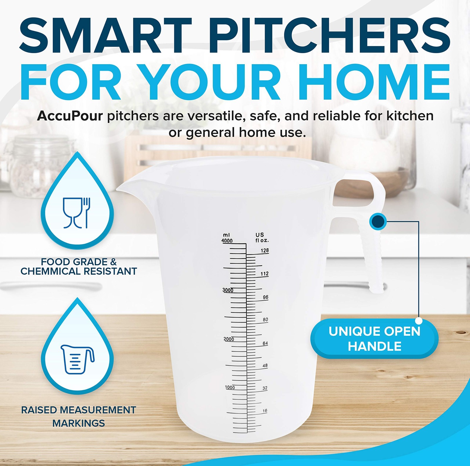 ACCUPOUR 8oz (250 mL) Measuring Pitcher, Plastic, Multipurpose – 8oz, Clear