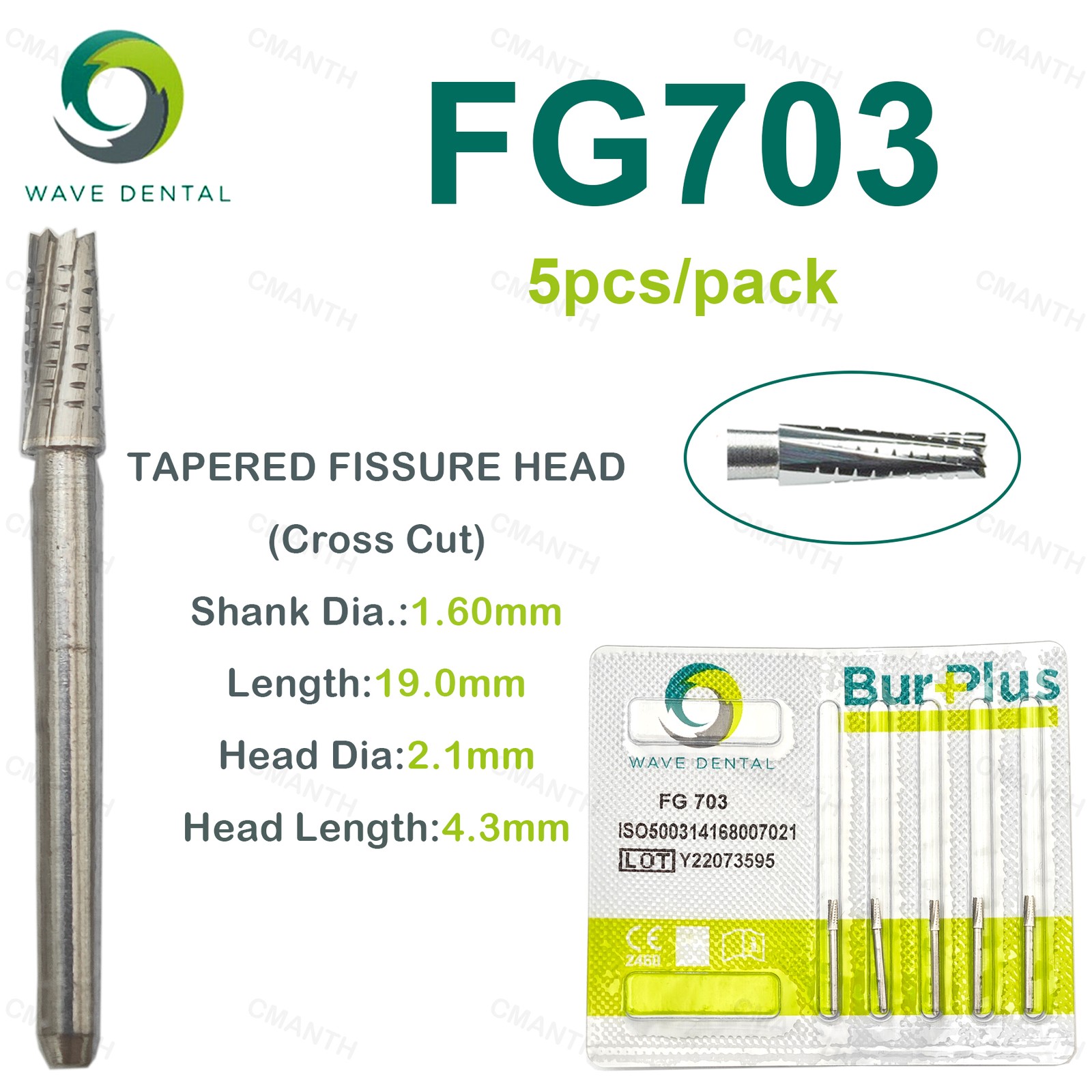WAVE Dental Tapered Fissure Cross Cut Bur Tungsten Carbide FG Dia.1.6mm For High