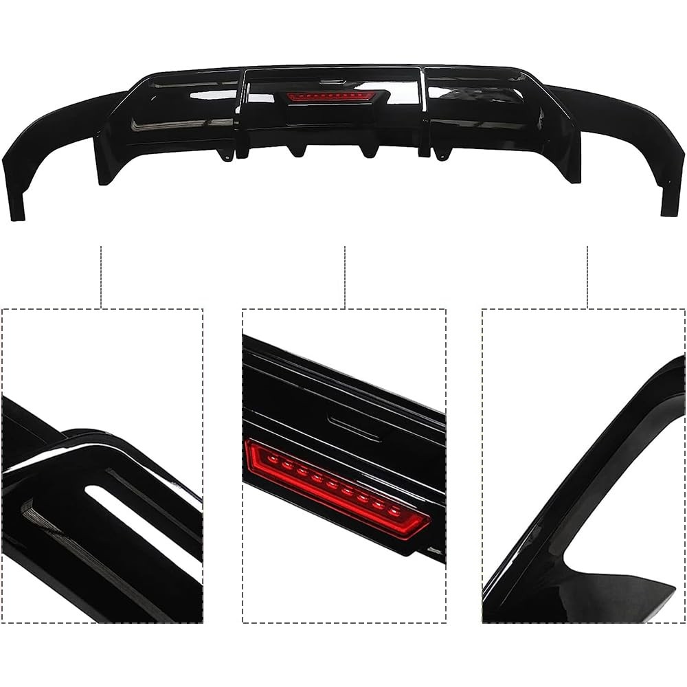 Rear Lip Diffuser for Toyota Camry 2018-2022 SE XSE Glossy Black w/ LED 3PCS