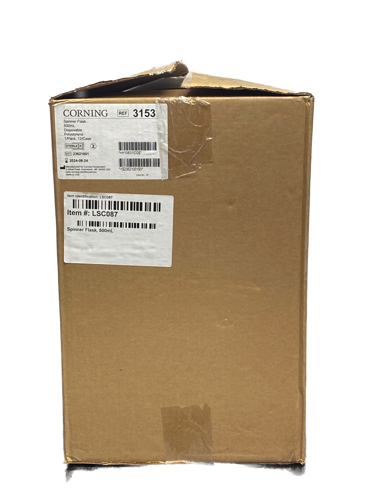 (12/Cs) CORNING 500mL Disposable PS Spinner Flasks w/ Angled Sidearms 100mm 3153