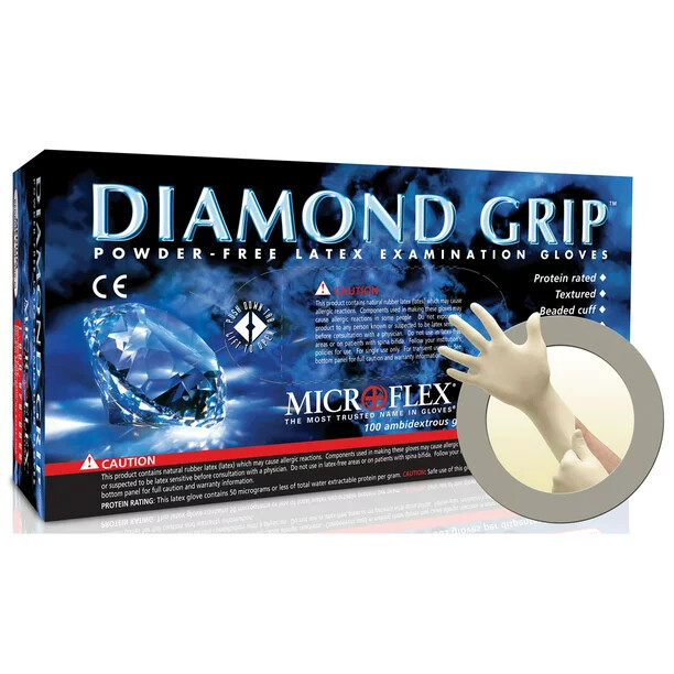 Microflex MF-300 Diamond Grip Latex Disposable Gloves White – 100CT