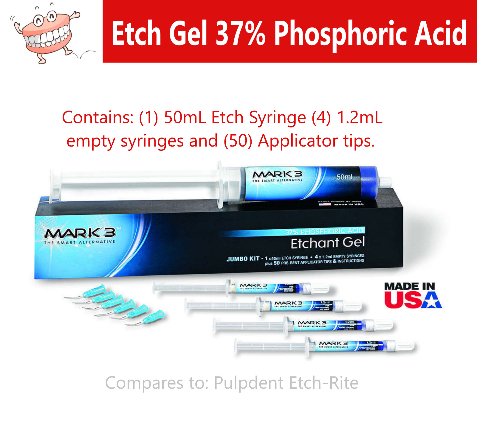 Dental Acid Etch Etching Gel 37% Phosphoric 50 ml/Syr Jumbo Value Made in USA
