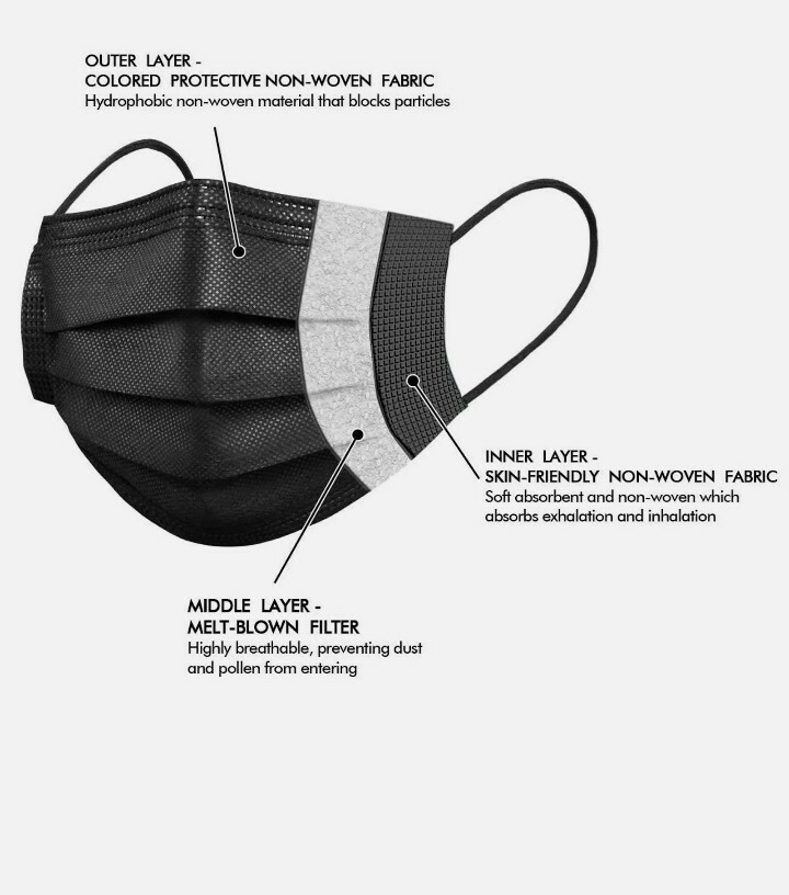 [100 PCS] Disposable Face Mask Non Medical Surgical 3 Ply Ear loop black mask