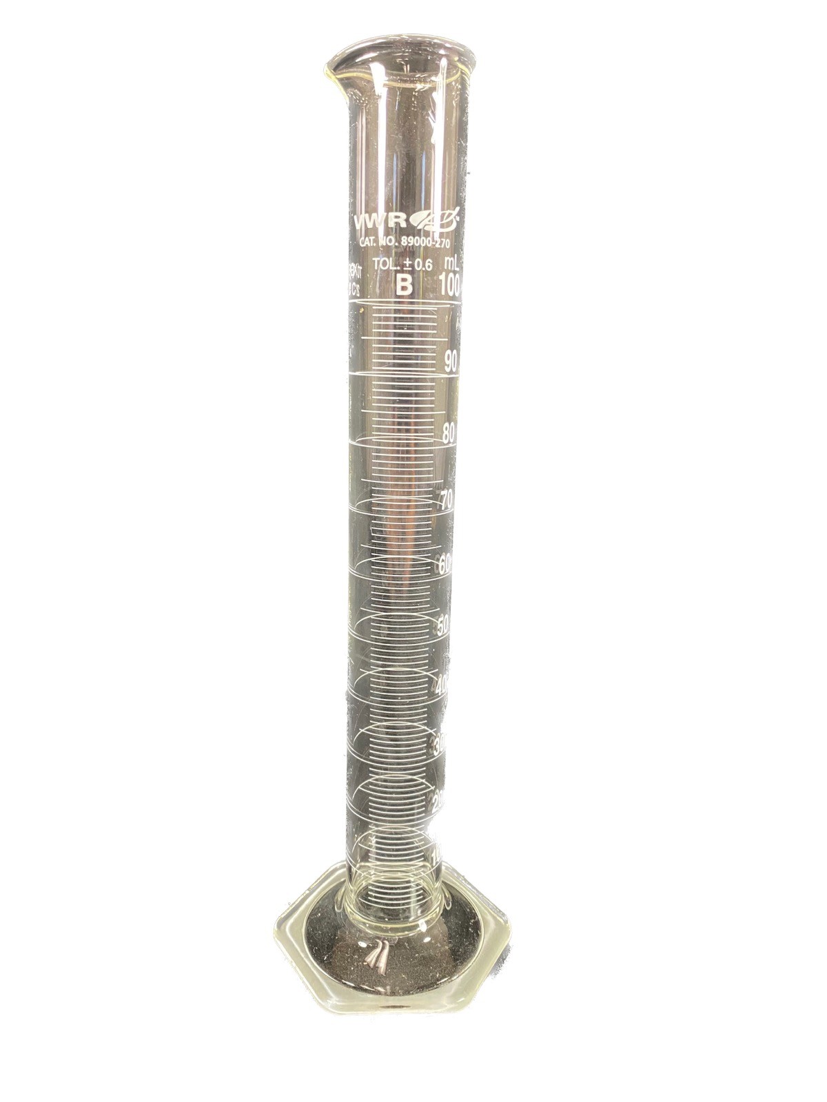 VWR Glass 100mL Single Metric Scale TD Class B Graduated Cylinder 89000-270