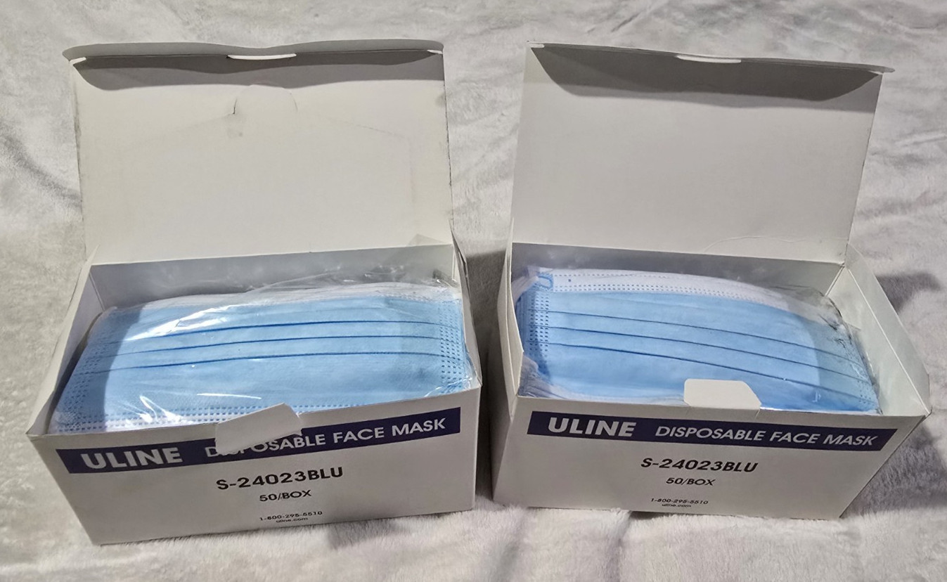 Uline Disposable Face Masks 100 Count Blue S-24023BLU Loop Behind Ear Breathable
