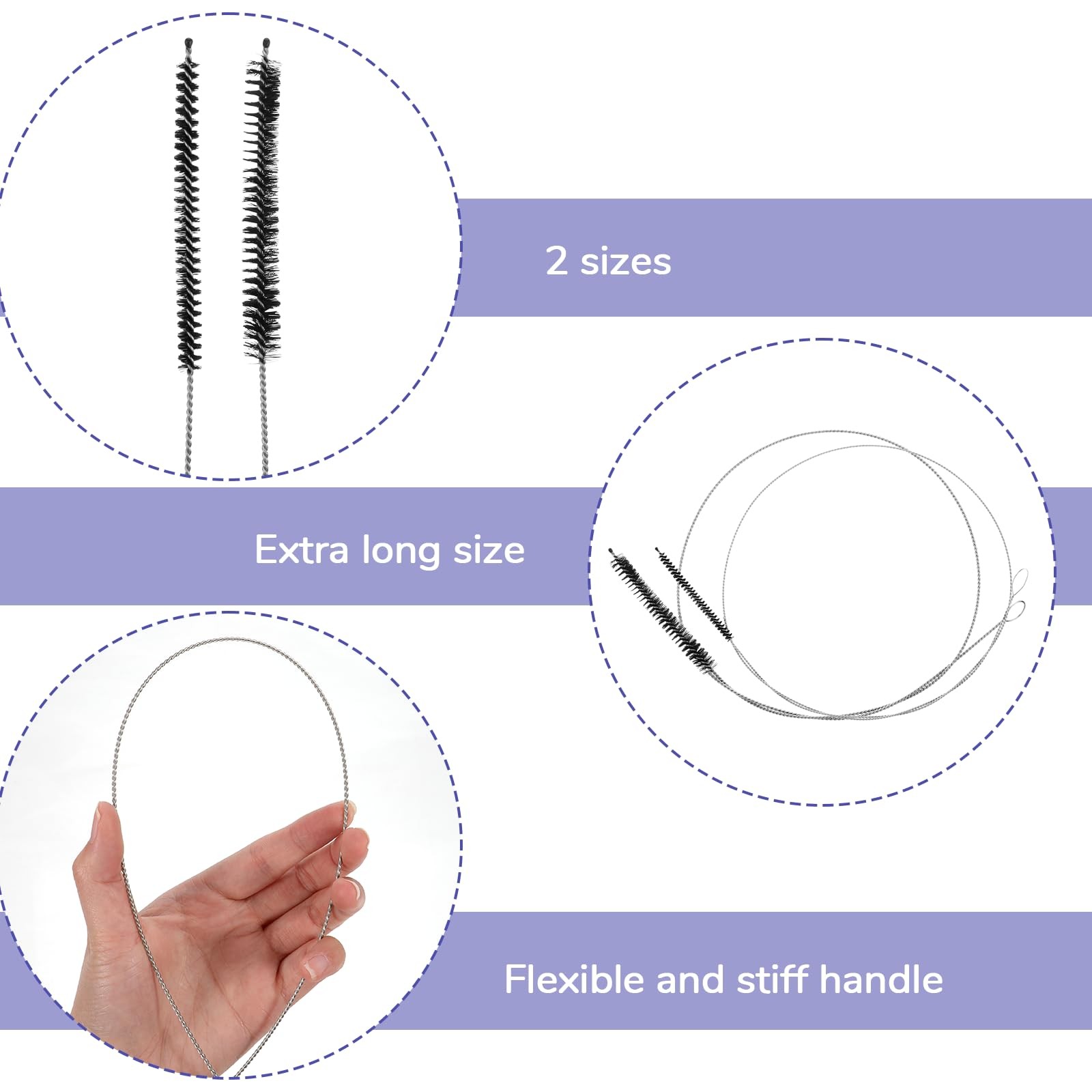 2 PCS Straw Cleaner Brush Extra Long, 39.4 in Long Inches, Black