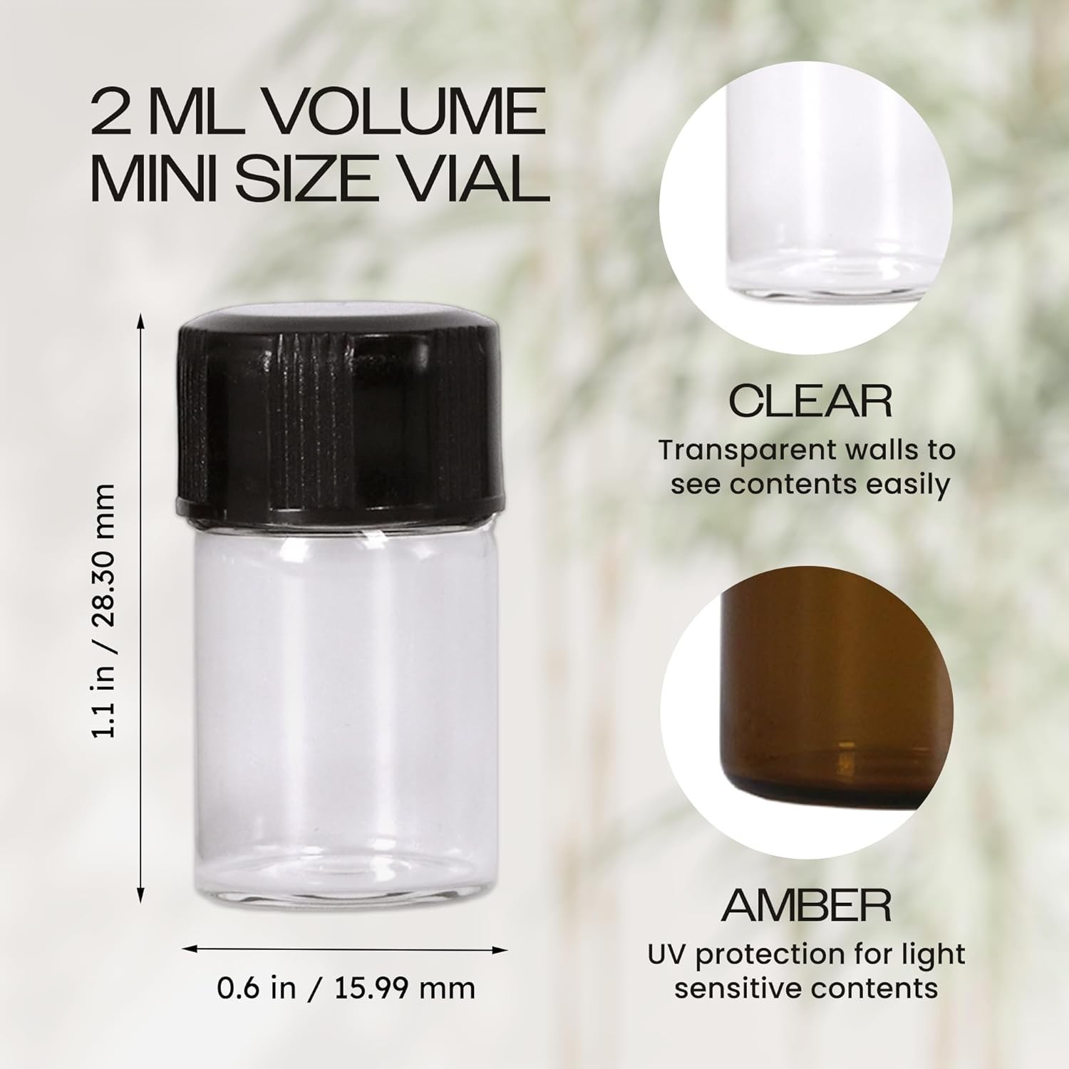 12PCS 2ML Clear Glass Vials with Orifice Reducers for Essential Oils and Travel