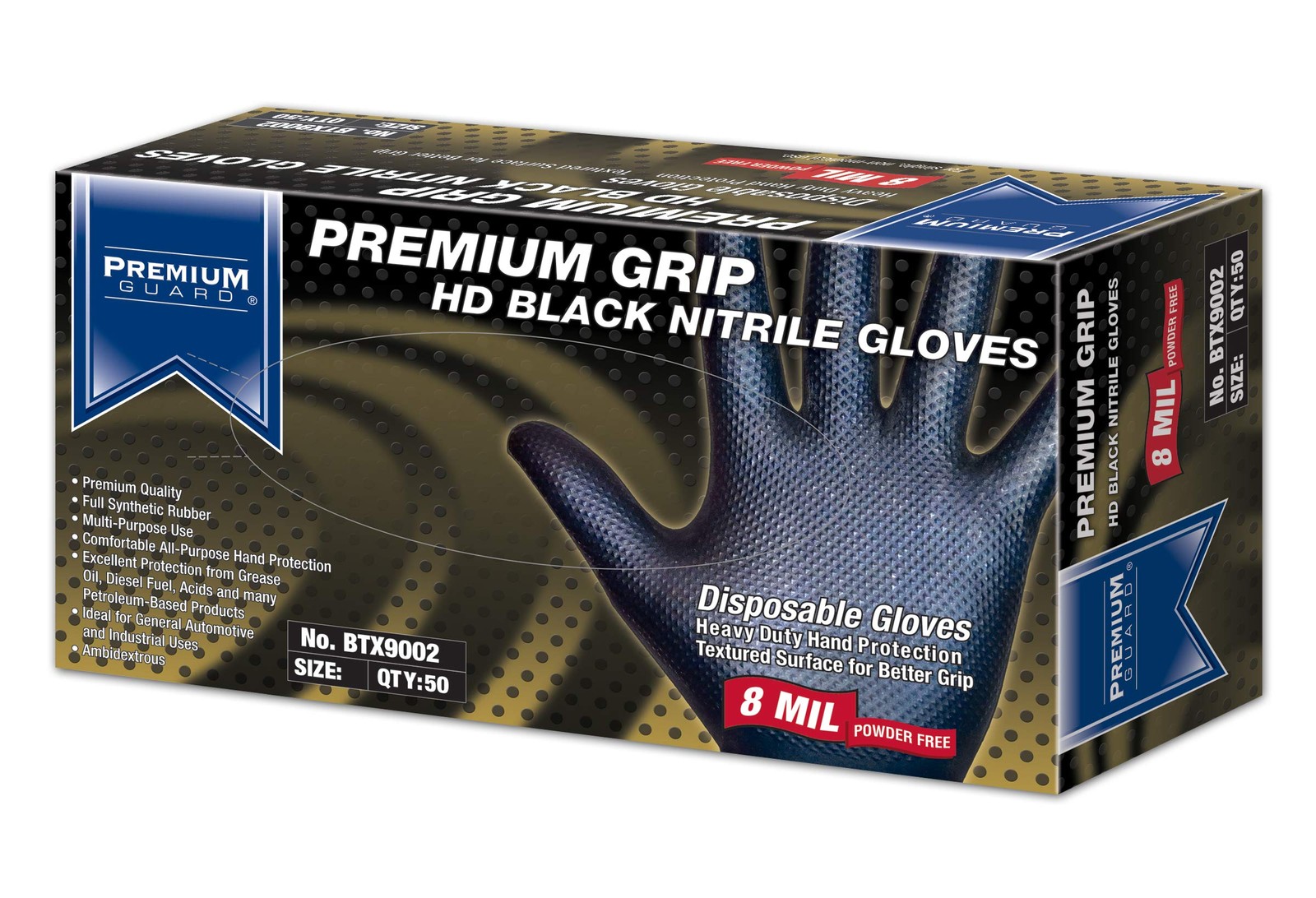 Guard – Nitrile Gloves Heavy Duty 8 Mil Disposable, Black, Qty 50