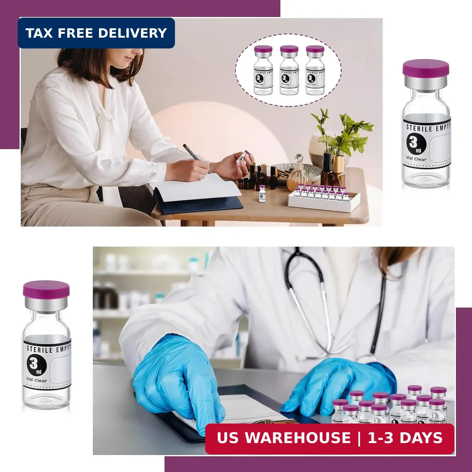 Threlaco 20 Pcs 3ml Sealed Sterile Empty Vials with Self Healing Injection Port