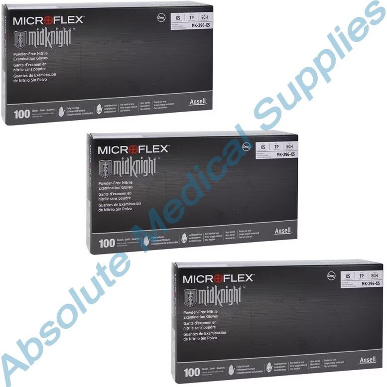 *300-Gloves* Microflex MidKnight Powder-Free Nitrile Medical X-Small MK-296-XS