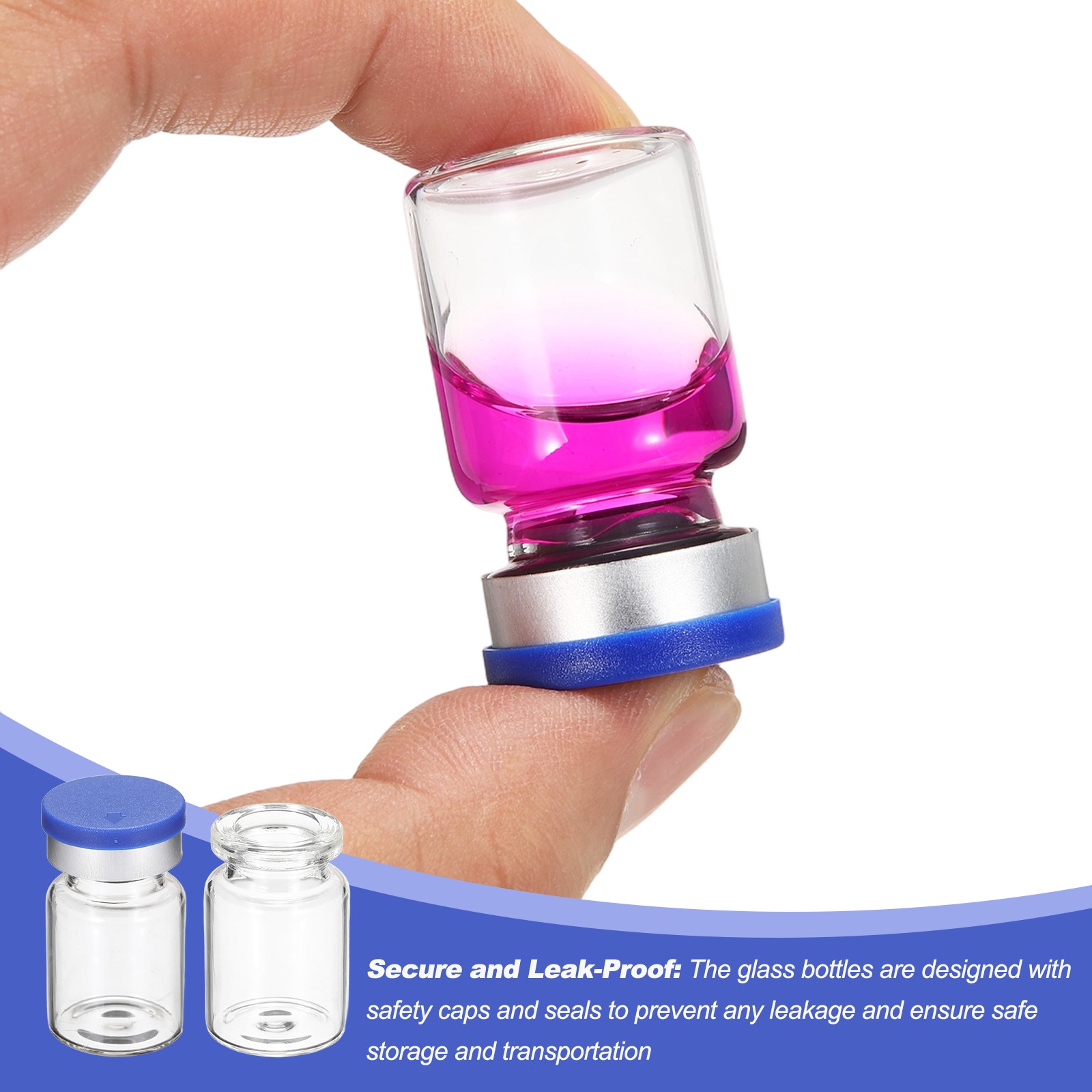 20 Pack 5ml Lab Empty Vials for Injection, Transparent and Blue