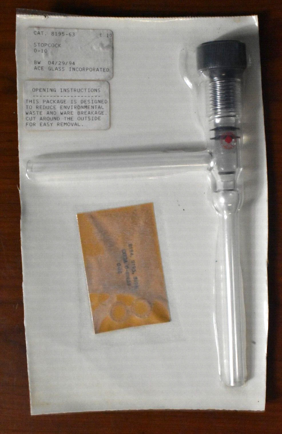 Ace Glass 8195-63 Stopcock Vacuum, Easy-Action Plug, Size 0-10mm (New Old Stock)