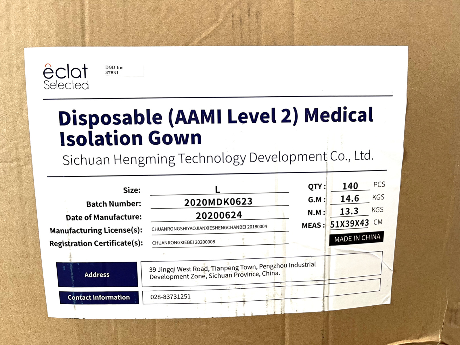 Eclat Selected Disposable Isolation Gown 140 Count S7831