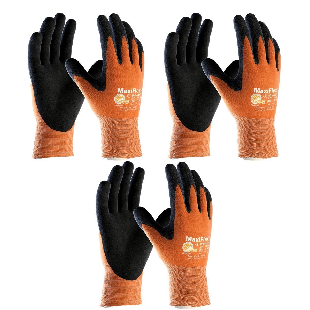 ATG Maxiflex Ultimate Hi-Vis Work Gloves 34-8014, X-Large, 3 Pairs, Orange