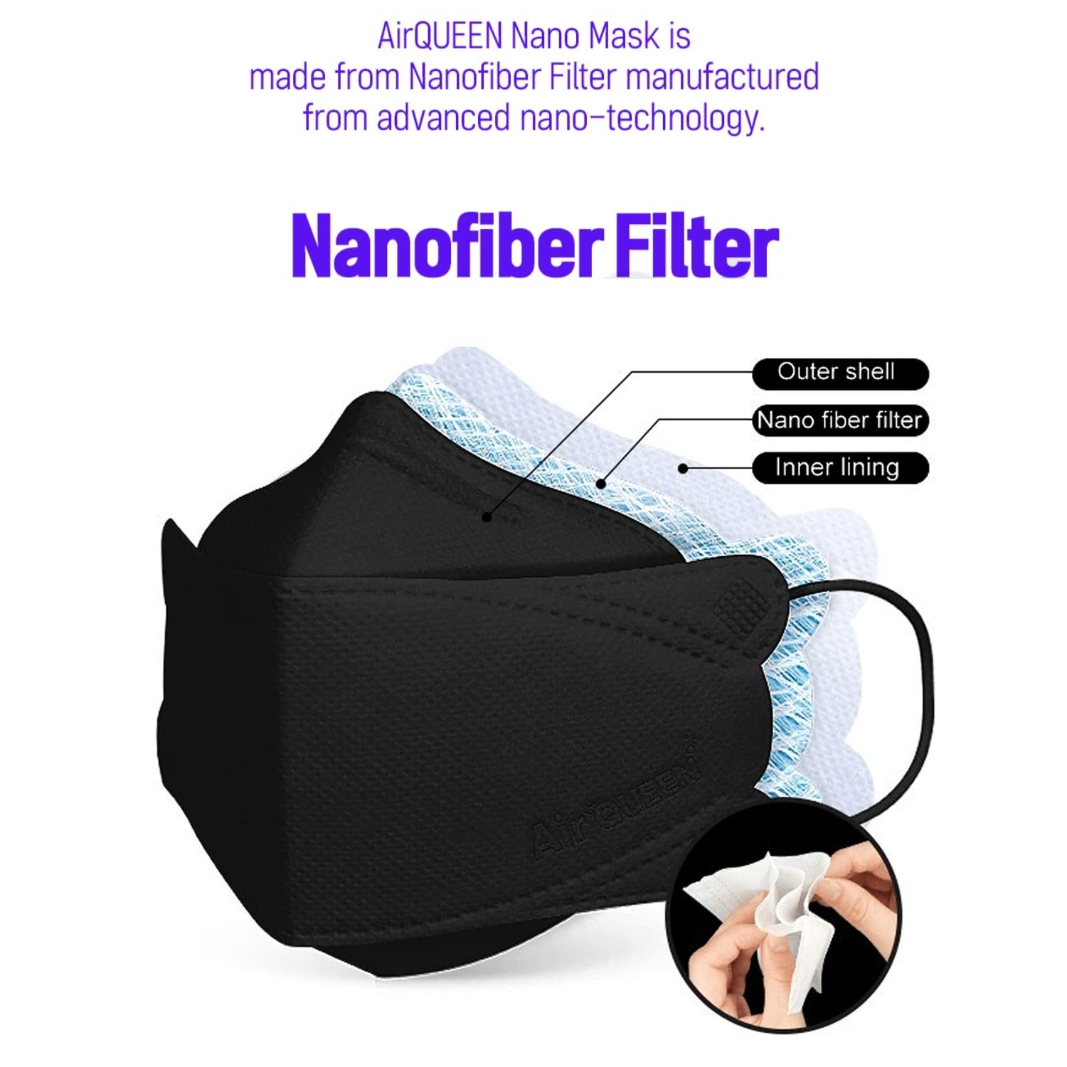 3-Layer Nano-Filter Face Mask for Adults, Black 20 Pack, Lightweight and Brea…
