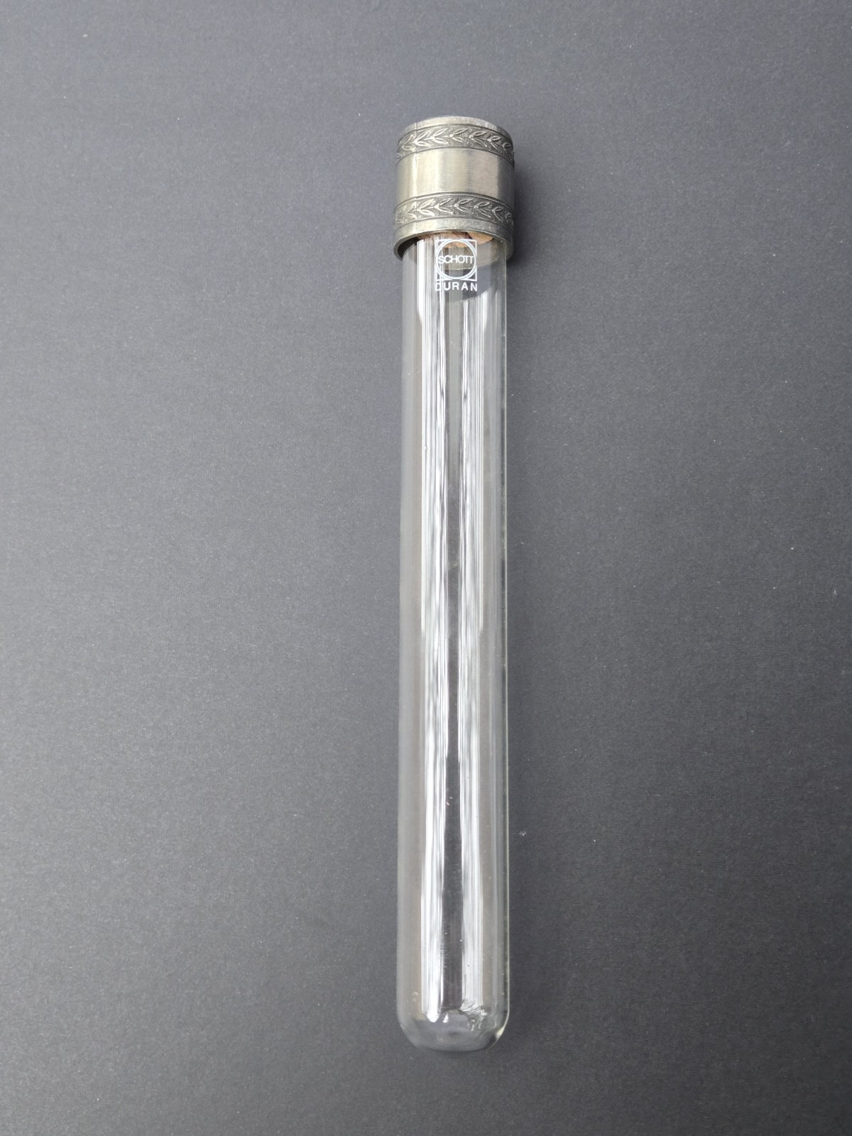 SCHOTT DURAN Glass Tube w/silver cap 8″