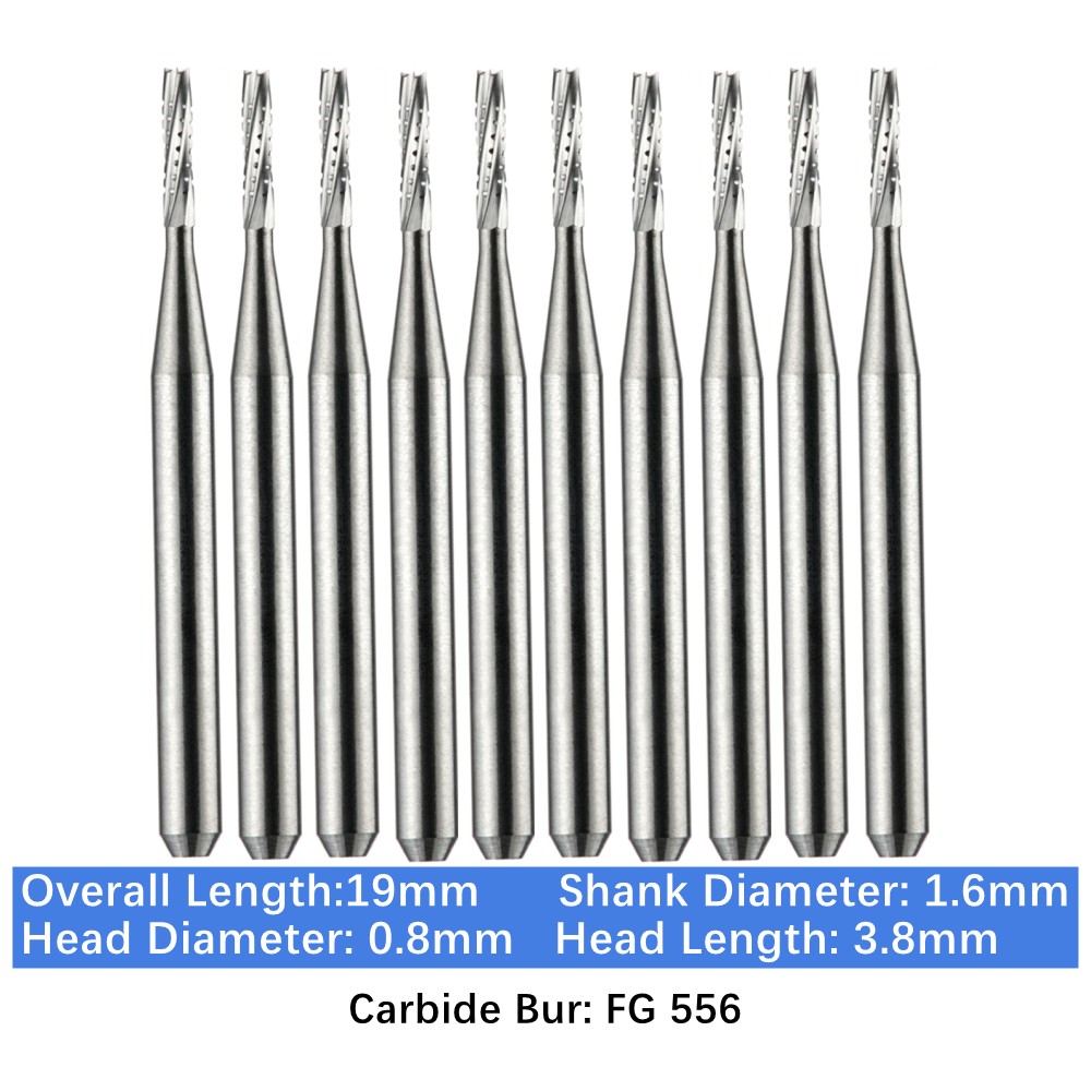10-100pc Vakker Dental Carbide Burs FG556 19mm Straight Fissure Bur High Speed
