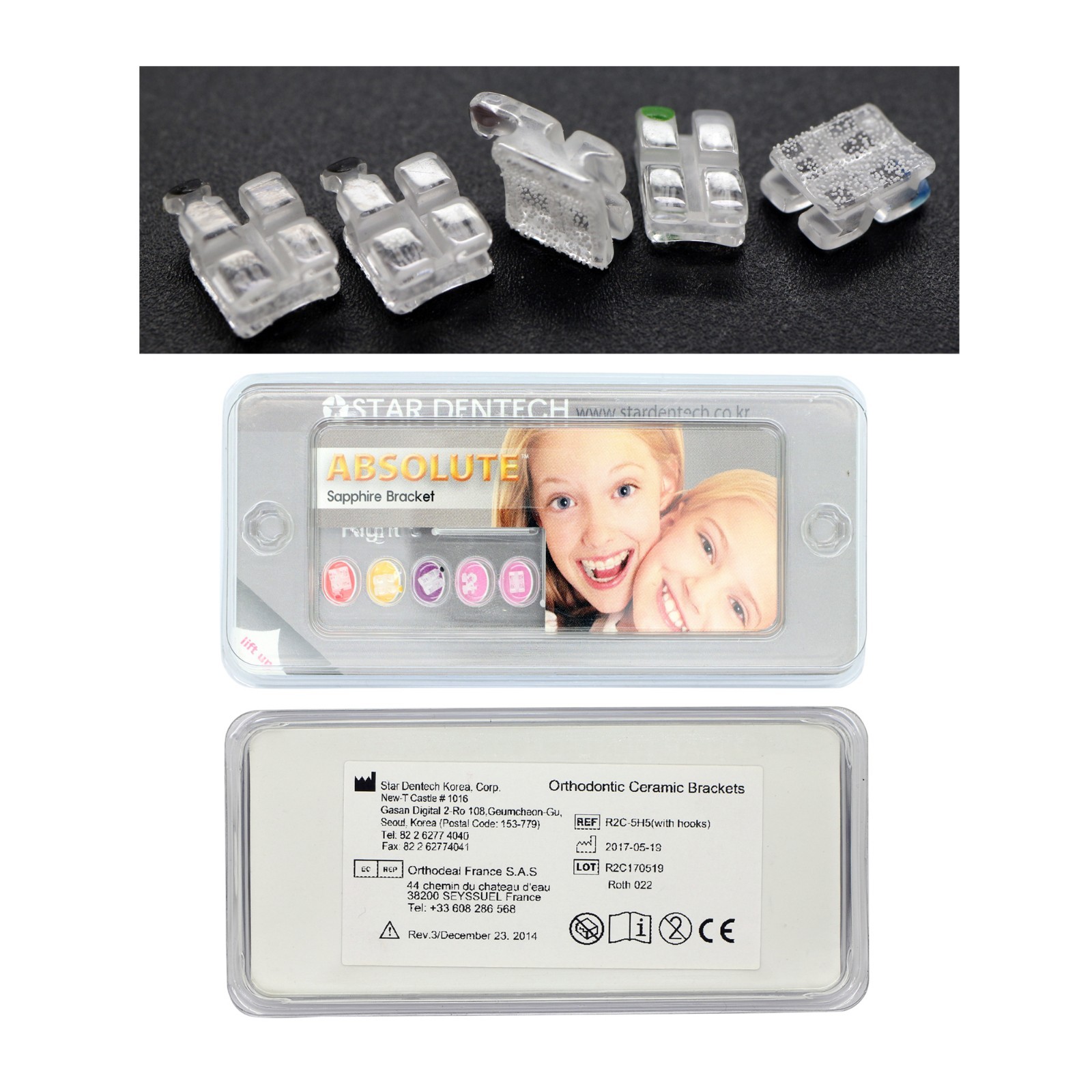 ABSOLUTE Dental Orthodontic Ceramic Brackets Clear Braces Roth. 022 345 Hooks