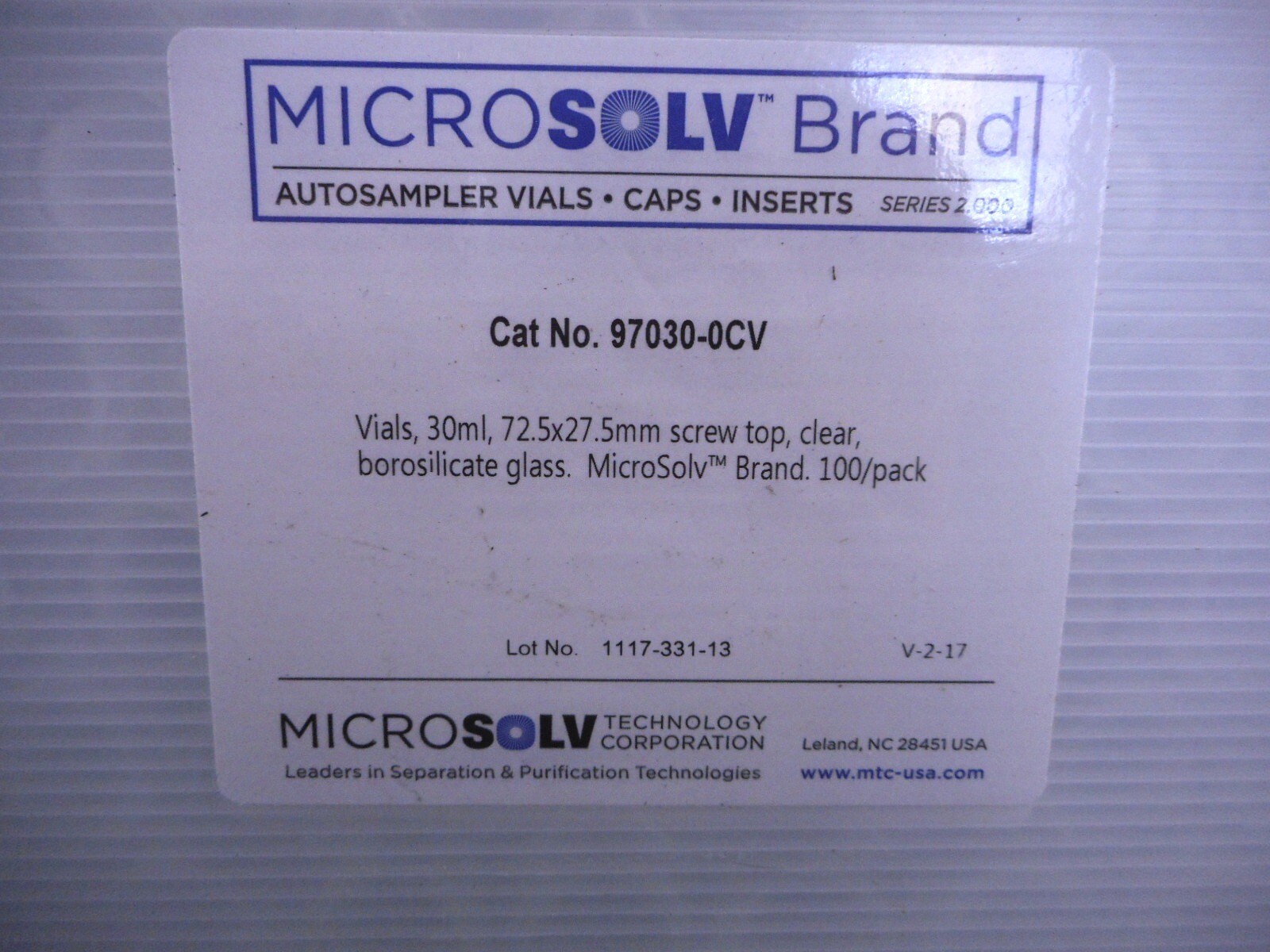 MICROSOLV Glass 30mL Clear Autosampler Vials 72.5 x 27.5mm 24-400 Thread 100/PK