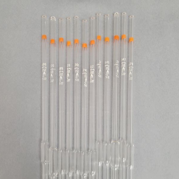VWR Certified Volumetric Pipet 2 ml TD Grade A Orange Total of 12 Pipettes