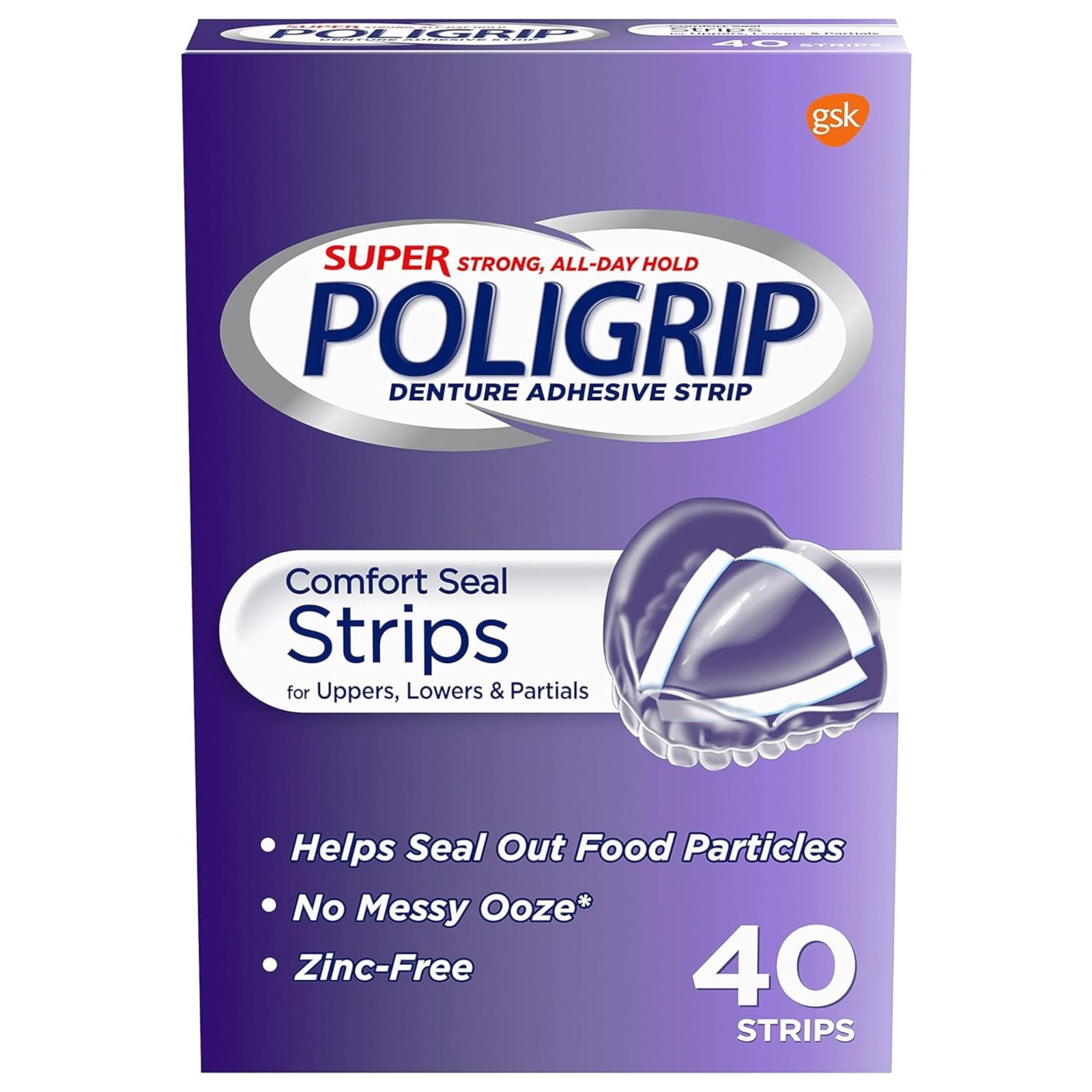 Super Poligrip Strips Size 40 Ct Strong 40 Count (Pack of 1), White