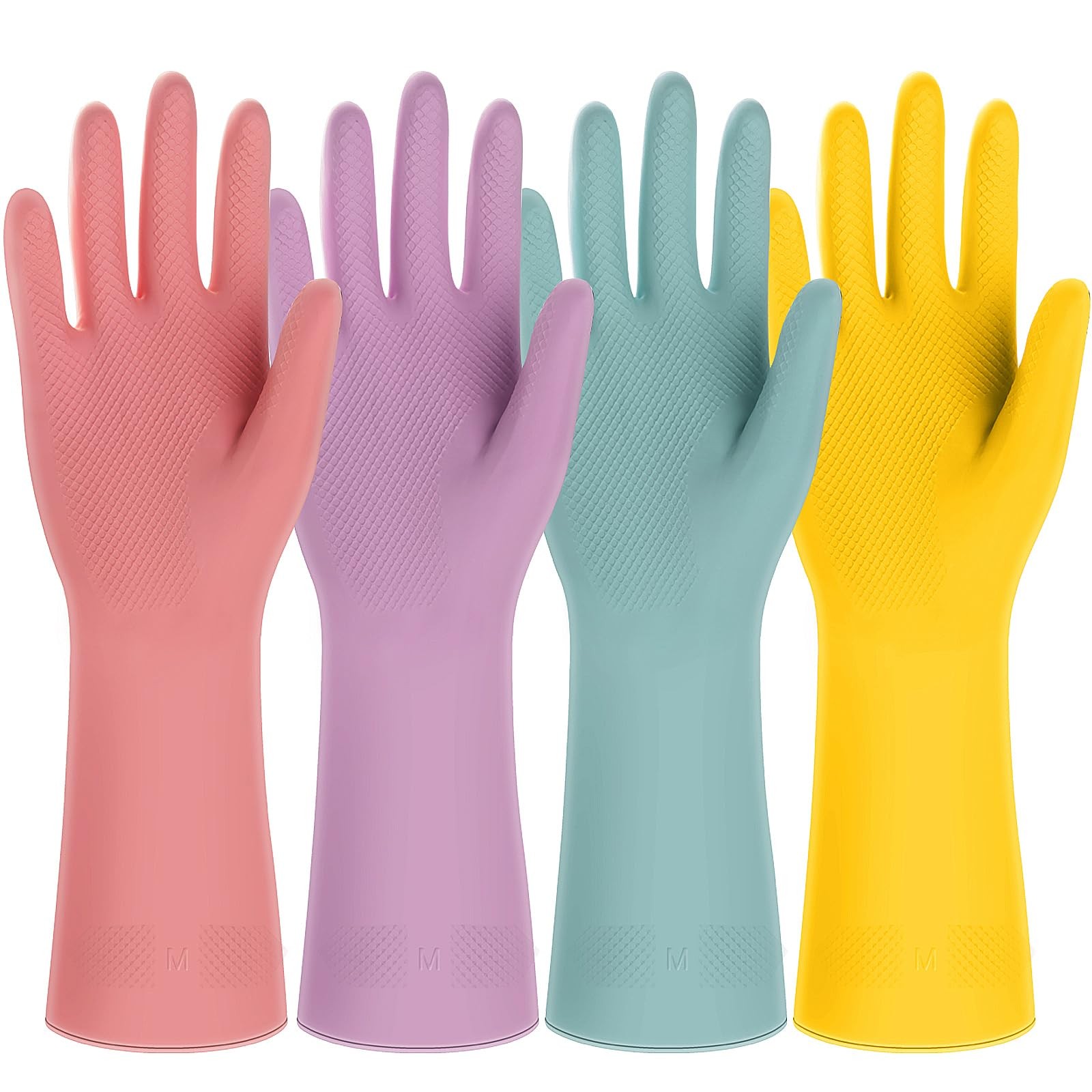 4 Pairs Kitchen Dishwashing Gloves – Colorful Reusable Household Cleaning Glo…