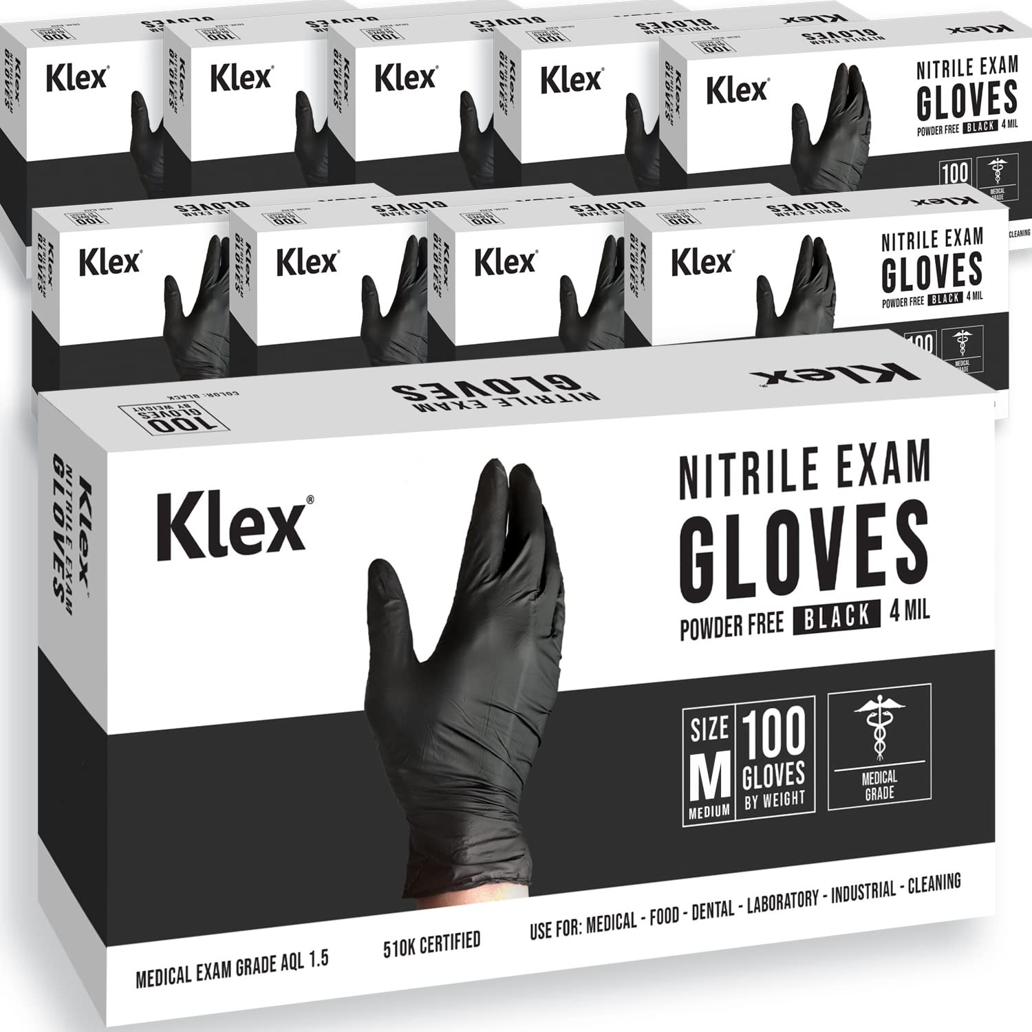 Klex Nitrile Exam Gloves – Medical Grade, Powder Free, Latex X-Large, Black