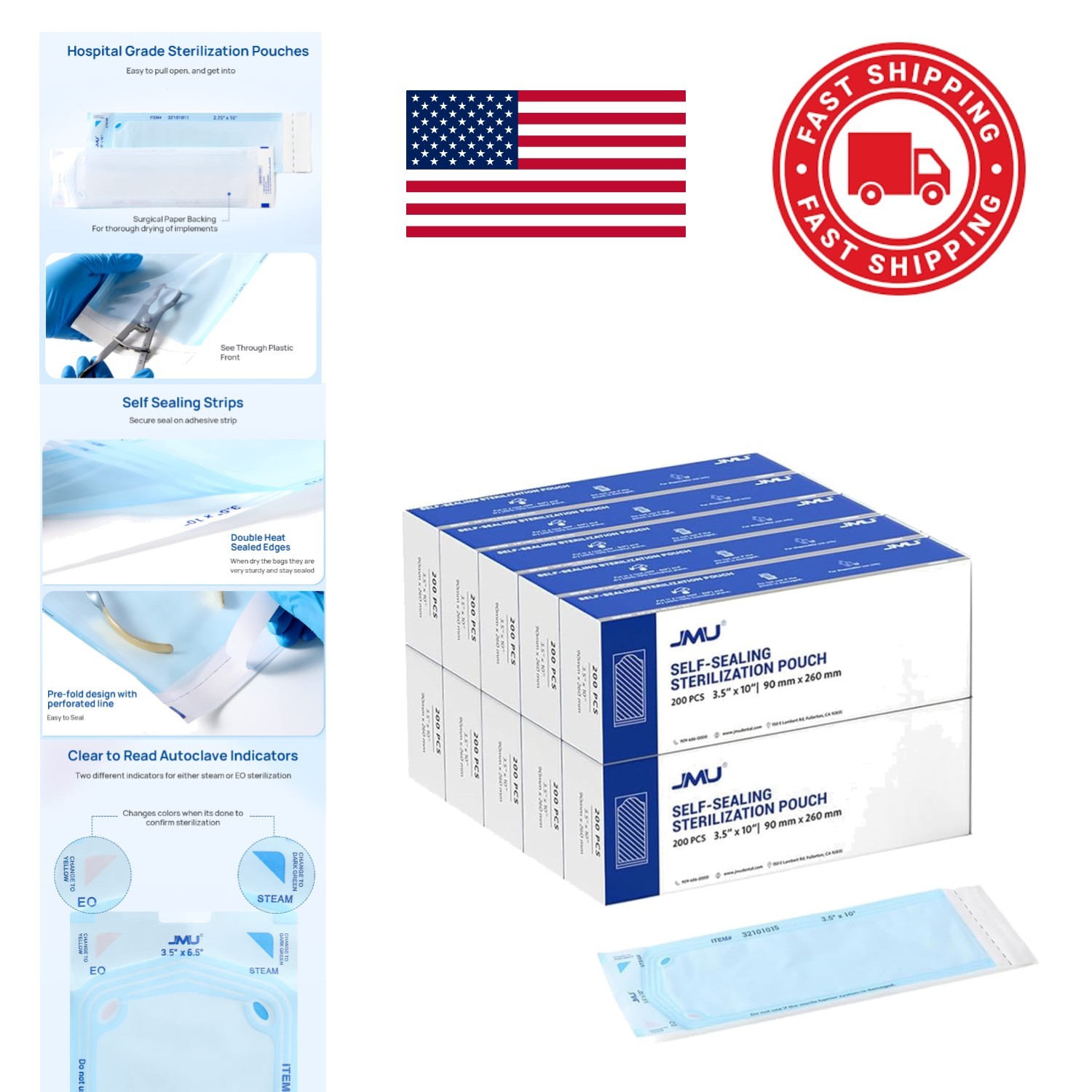 High Quality Sterilization Pouches 3.5 Inch x 10 Inch Color Changing Indicators