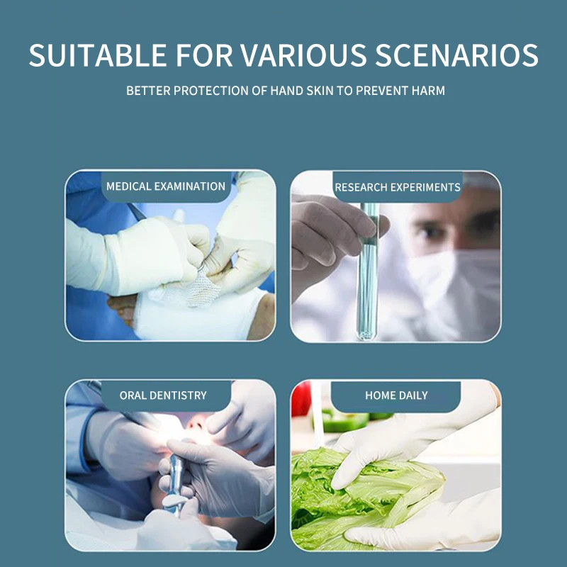 1-100Pcs Rubber Gloves Individually Wrap White Aseptic Lab Surgery Nursing Glove