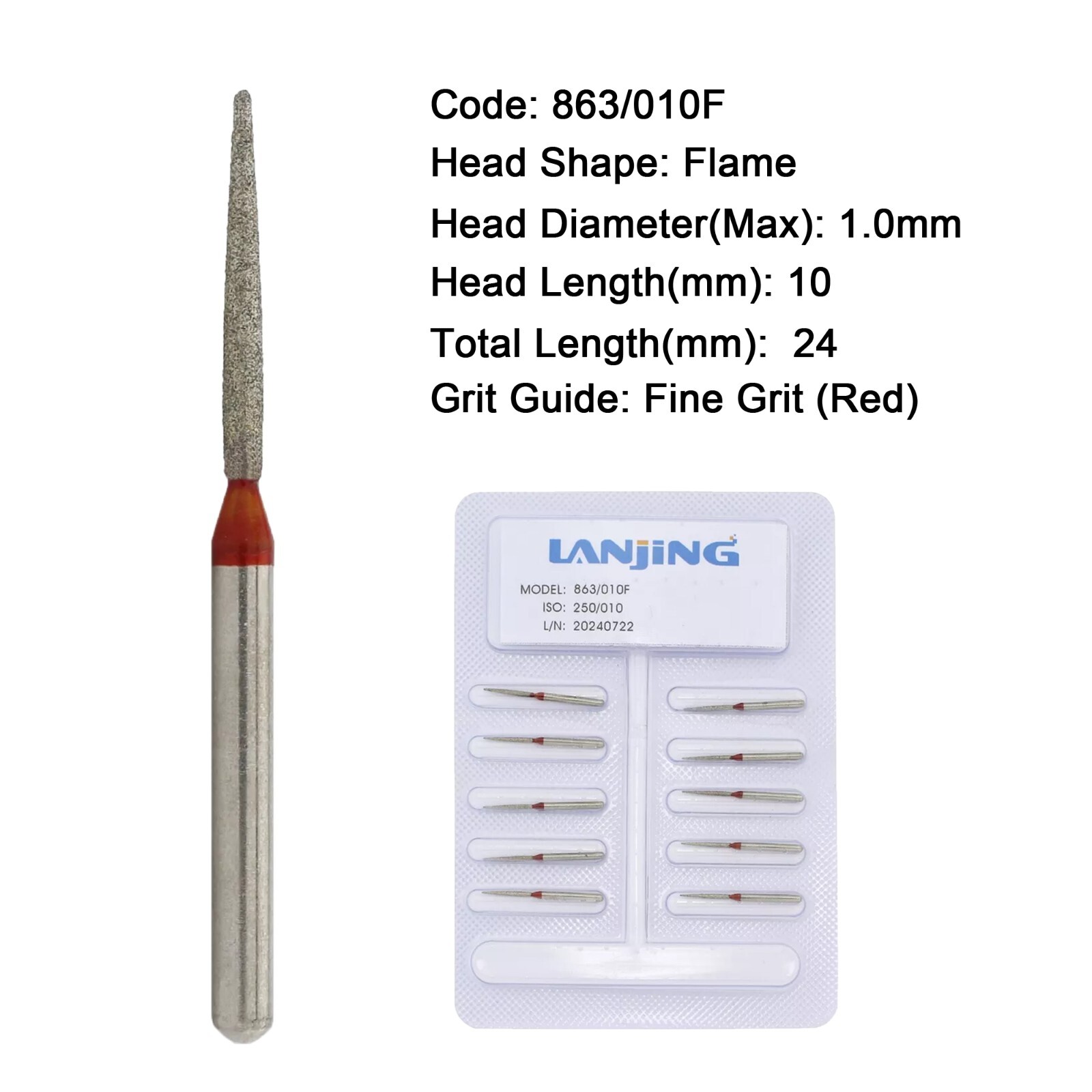 Dental Diamond Burs FG Flame Shape Extra Fine Coarse High Speed Friction Grip